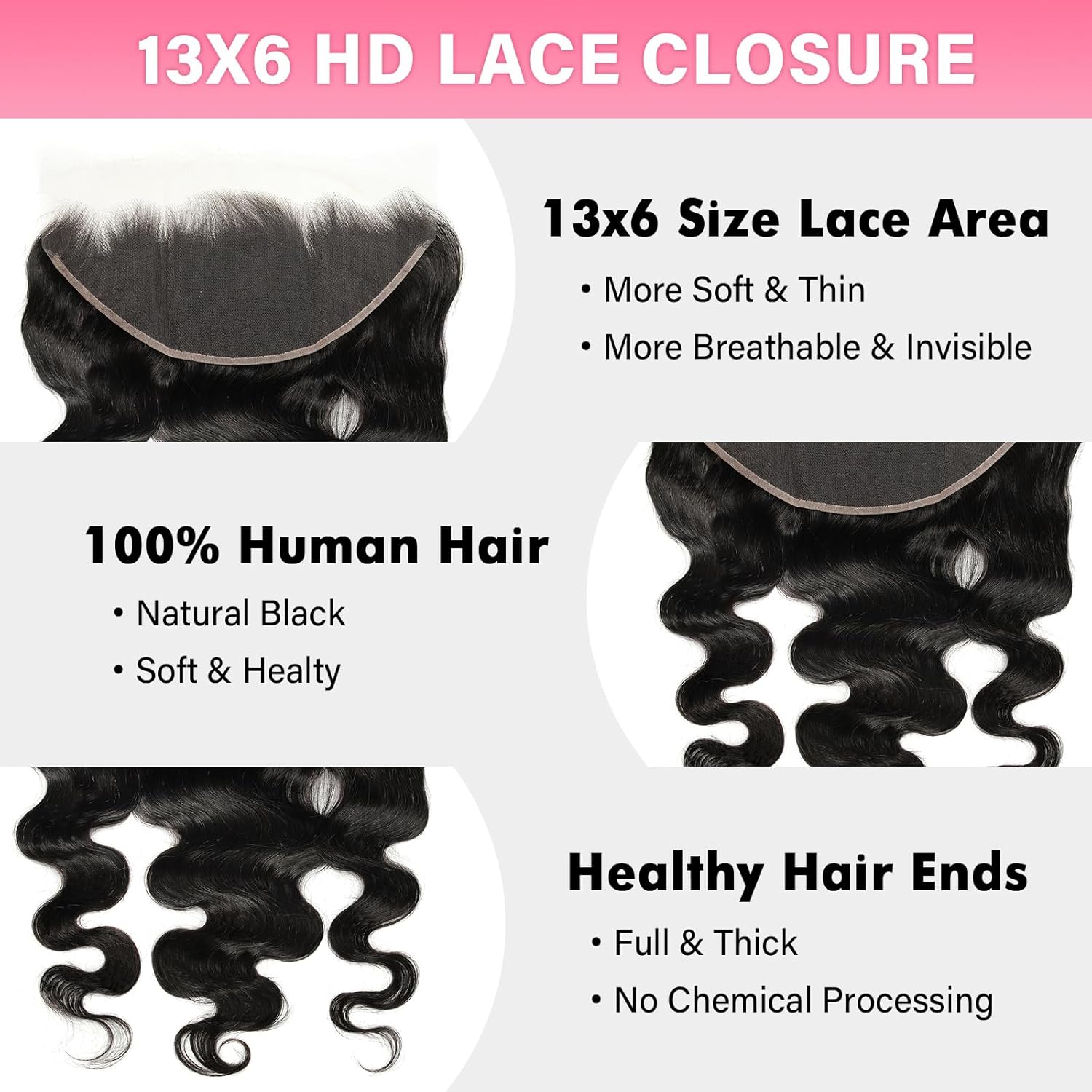 WOWANGEL 13x6 0.095mm Ultra-Thin Skinlike Real HD Lace Frontal & Closure,Body Wave Natural Hairstyles,Pre-Plucked Invisible Hairline,Unprocessed Virgin Human Hair,Invisible Knots HD Lace,22inch