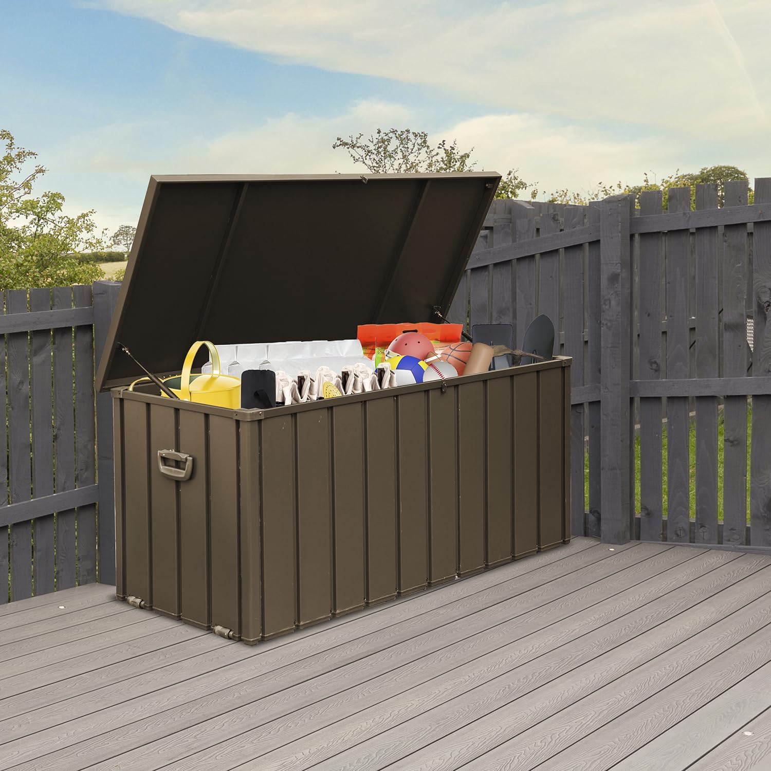 Domi Outdoor Storage Deck Box 120 Gallon, Waterproof Lockable Steel Outdoor Storage Container for Outside Cushions, Garden Tools and Pools Equipment,