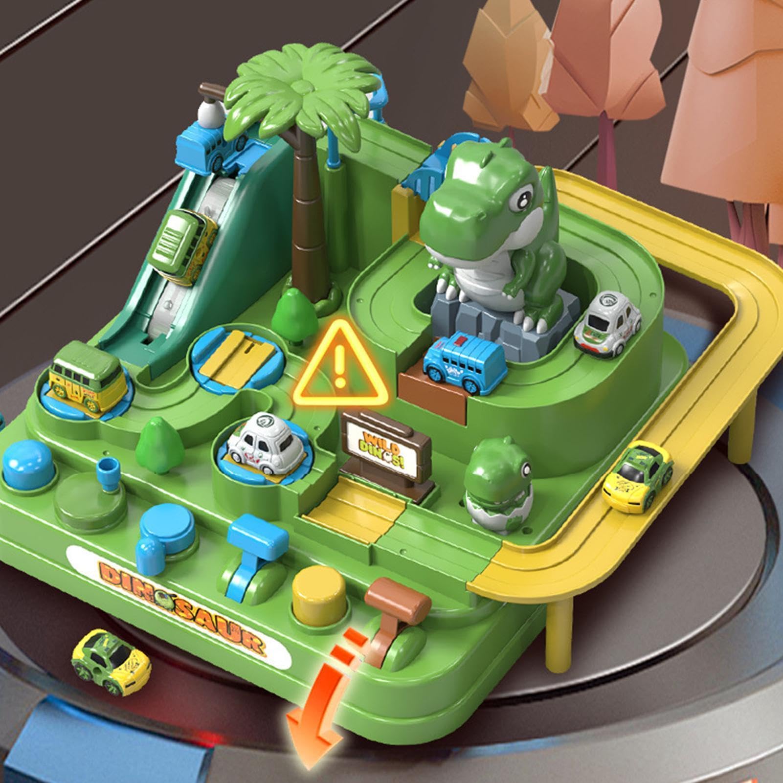 Jouet de voiture - Jeu de dinosaures - Jeu de voiture - Aventure de Noël - Dinosaure - Circuit de course - Pour , maternelle, anniversaire, maison
