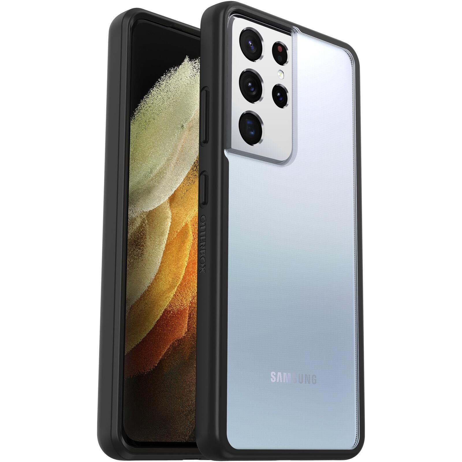 OtterBox Cover per Samsung Galaxy S21+ 5G React Series, Resistente a Shock e Cadute Fino, Cover Ultrasottile, Testata a Norme Mil-Std 810G, Trasparente/Nero