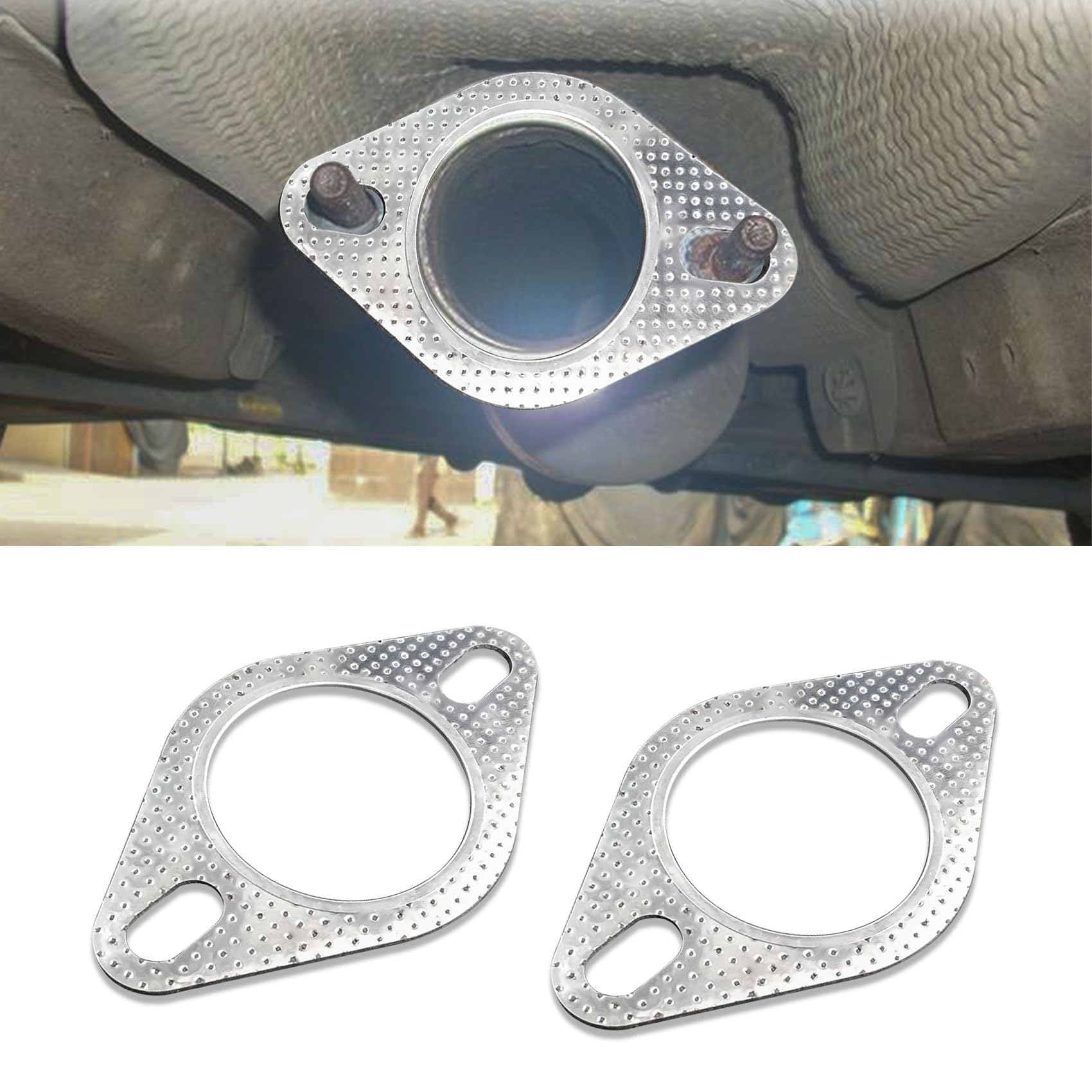 2PCS Car Exhaust Gasket, Ultra Seal 2-Bolt 3-Inch Exhaust Flange Gasket, Reinforced High Temperature Gasket, Car Accessories Exhaust Manifold Gasket Replacement Used for Exhaust Turbo