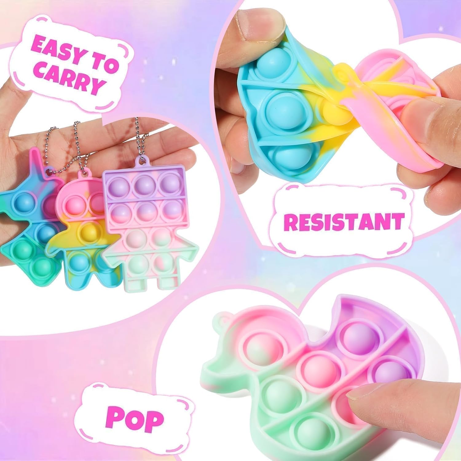 24PCS Pop Fidget Keychain Toys Easter Gifts Party Favors for Kids 4-8 8-12 Easter Egg Fillers Goodie Bag Stuffer Classroom Treasure Box Toy Carnival Prizes Pinata Birthday Return Gifts for Boy Girl