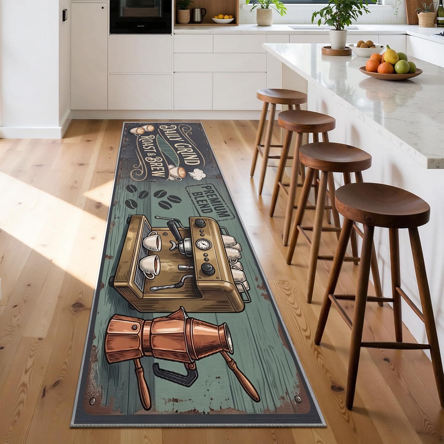 Läufer Flur, rutschfest und Waschbar, 60x180cm Retro Kaffeekanne