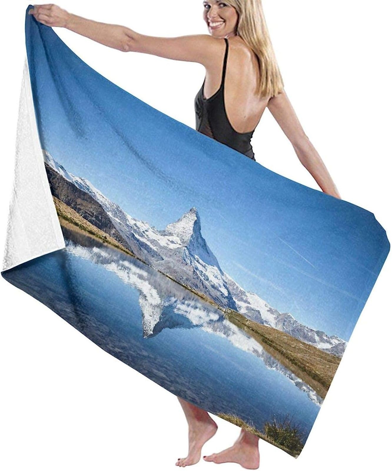3D Serviette de Plage Paysage de Montagne Enneigée, Séchage Rapide Microfibre Serviette de Bain, Voyages Camping Vacances Drap de Plage Paysage de Montagne Enneigée Serviettes de Plage 150 x 200 cm