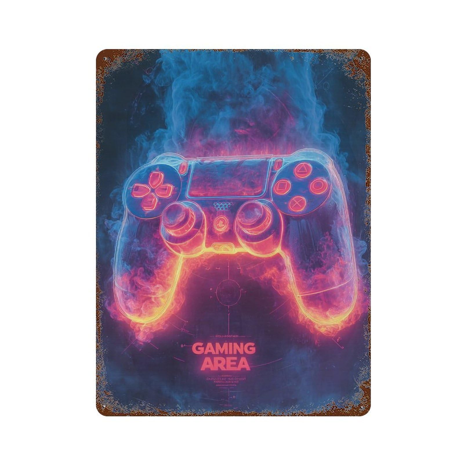 Rust Effect Gaming Area Neon Lights-1 Rusty Metal Tin Sign 15.7"x11.8", Industrial Home Decor for Living Room, Hallway And Home Decor
