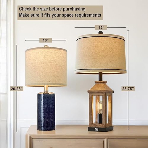 Miniatura 2 de Juego de 2 lámparas de mesa pequeñas de 20.25 pulgadas, modernas lámparas de cerámica para sala de estar, lámparas de noche de granja, estilo