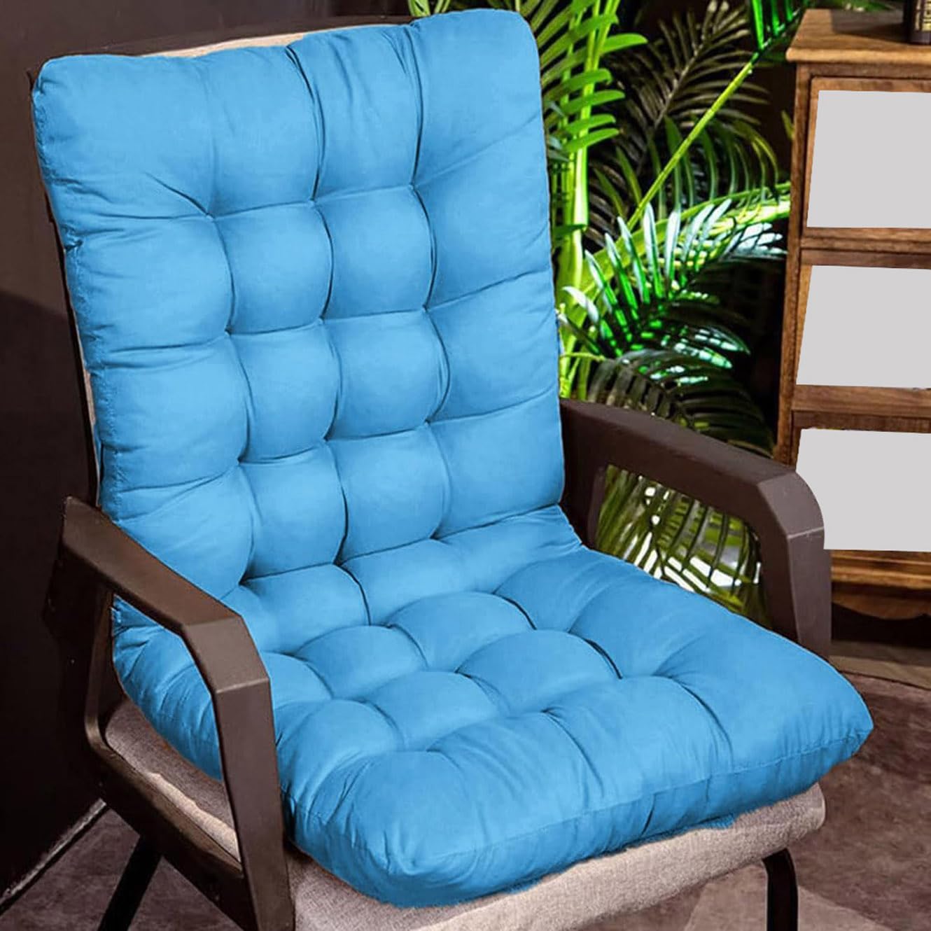 Cuscino imbottito per sedia a sdraio con schienale alto, antiscivolo, per esterni/interni, cuscino per il relax per casa/ufficio/patio (120 x 50 cm, blu cielo)