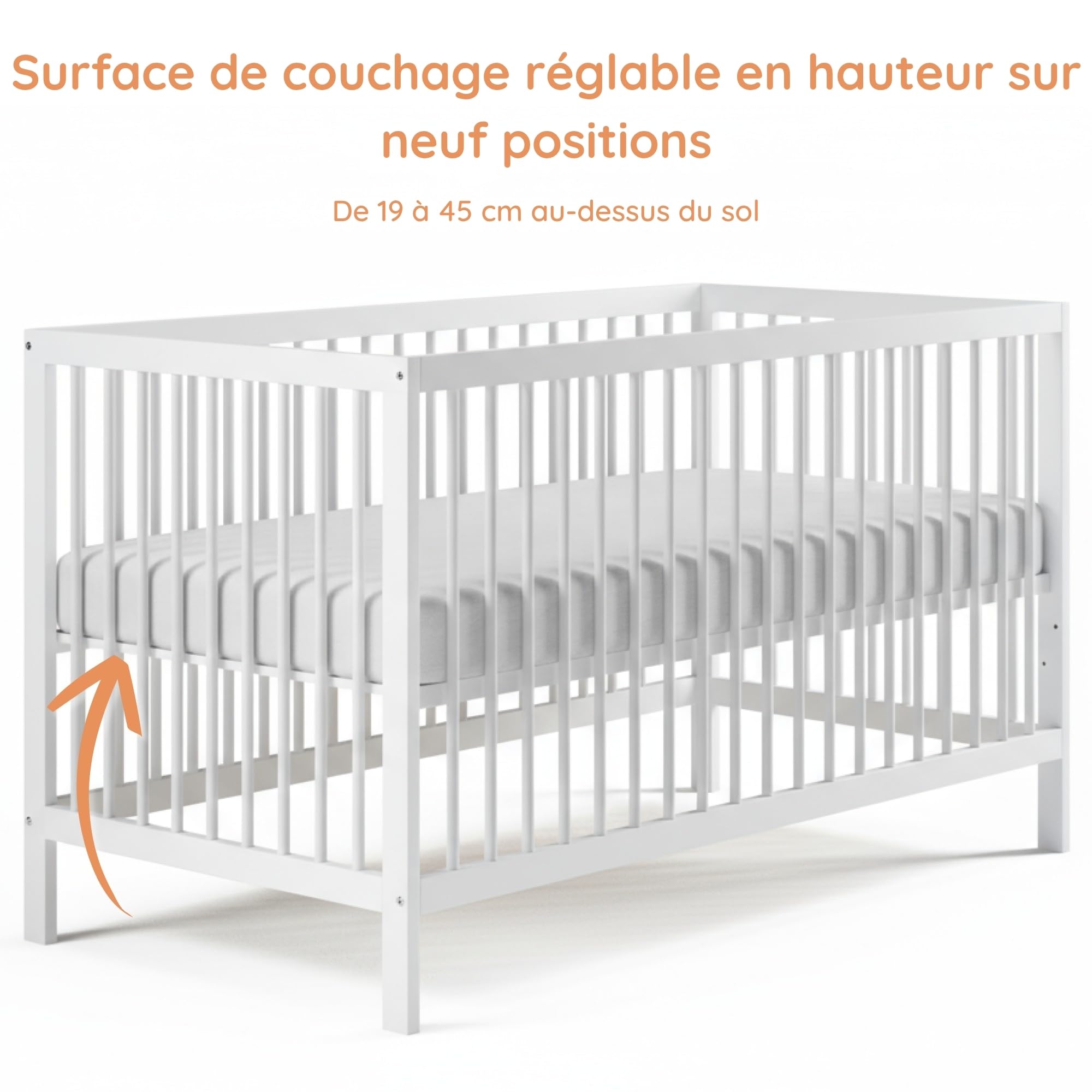 Kids Collective Lit bébé évolutif 60x120 70x140 cm Matelas Sommier hêtre Massif Blanc