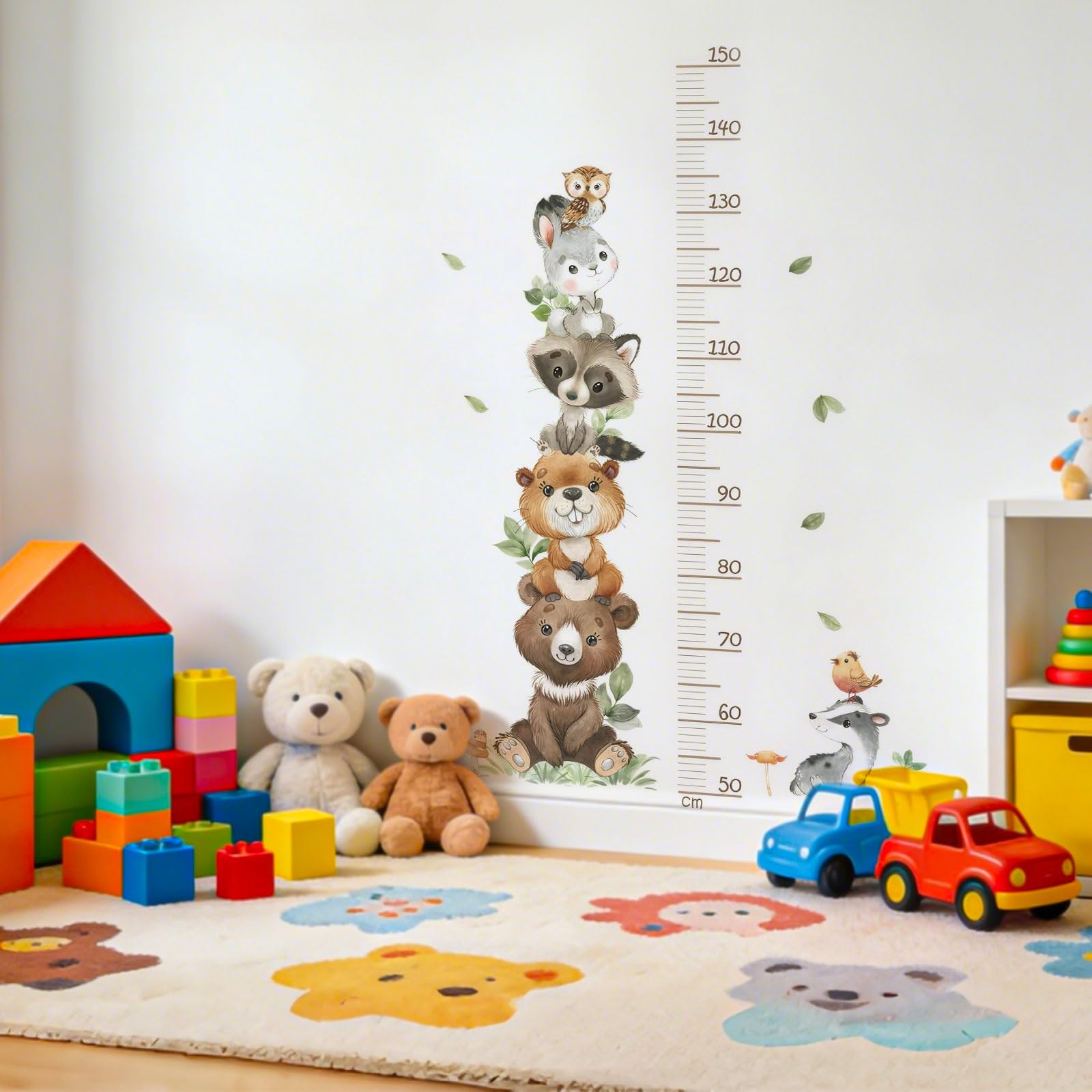 Sticker Toise Murale Enfant Autocollante Toise Murale Sticker Animaux Tableau de Croissance Règle de Hauteur Muraux pour Garçon et Fille