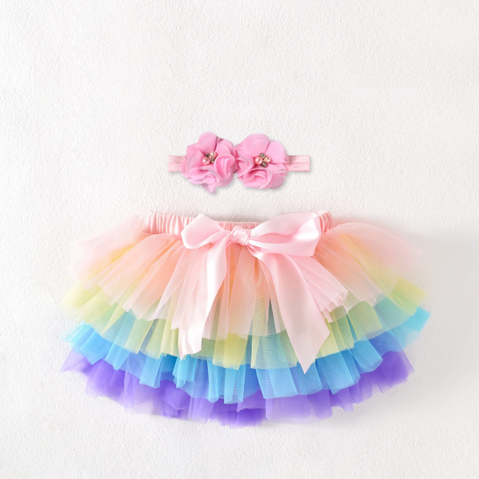 Baby Girl Mesh Tutu Skirt Toddler Girl Layered Ballet Tulle Skirt with Headwear Birthday Carnival (Purple, 12-24 Months)