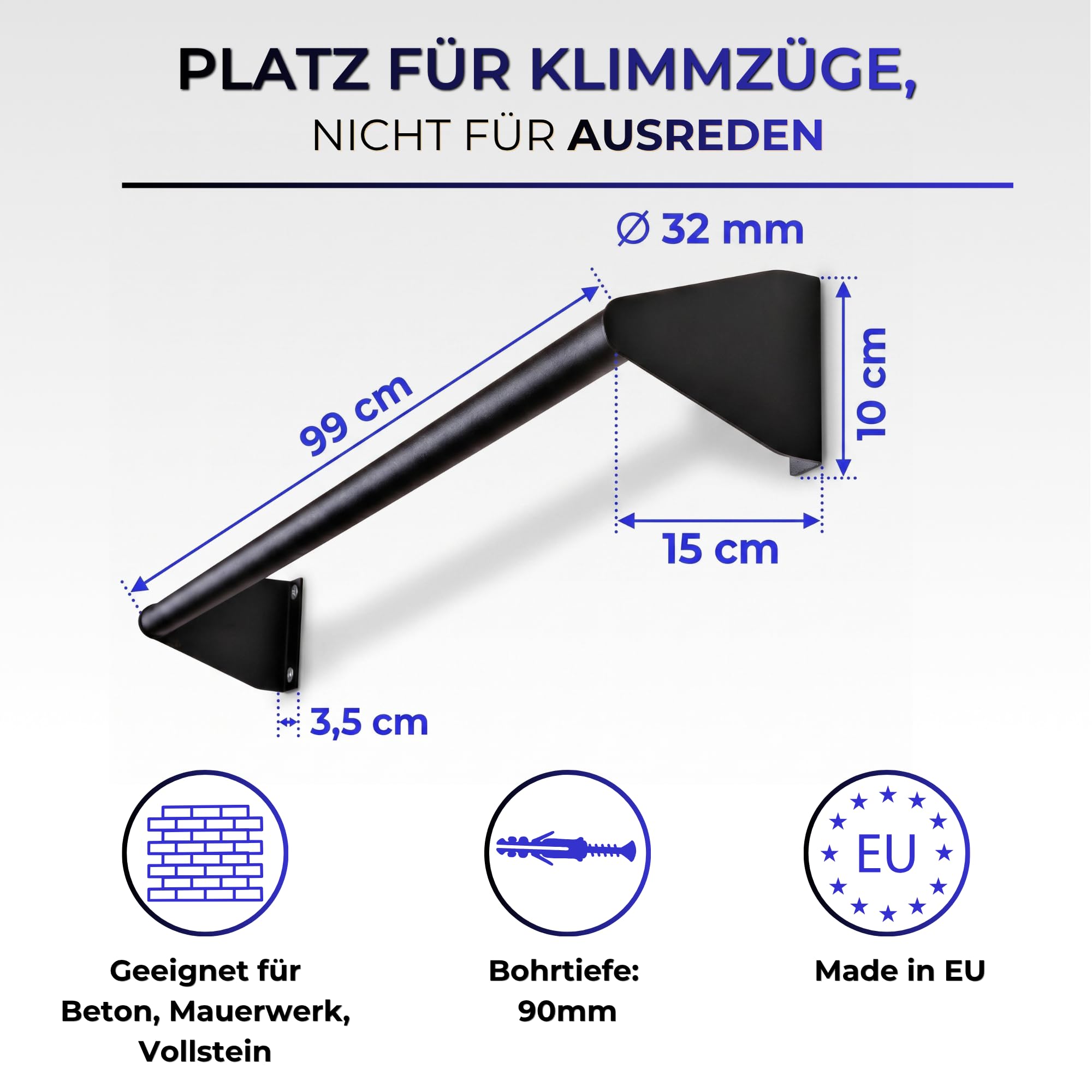 Klimmzugstange, Pull Up Bar über Türrahmen & Balken - robustes Material pulverbeschichtet - Belastbar bis 500 kg - inkl. Montagematerial