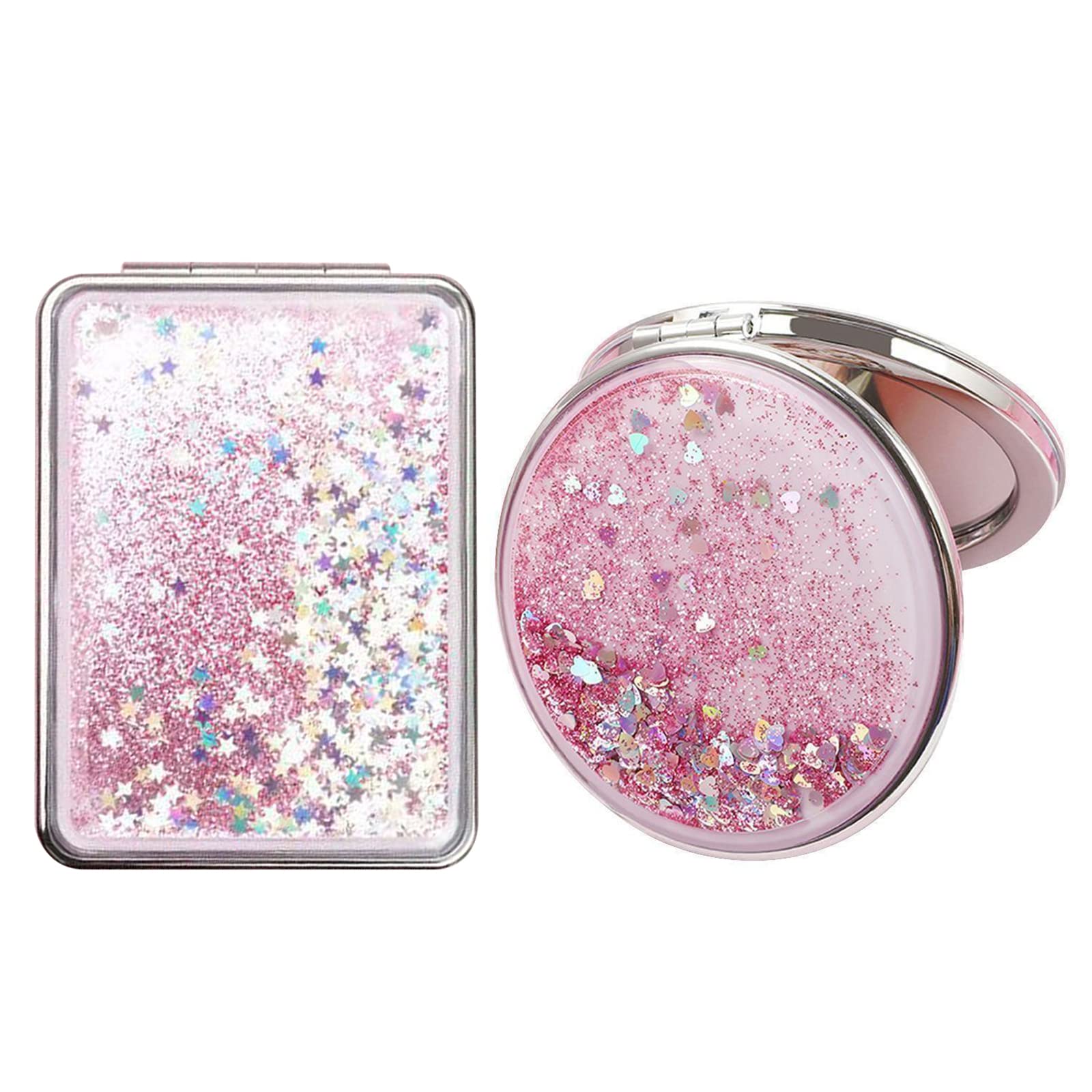 Espejo y Bolso de Maquillaje 2 Piezas Portátil Rosa