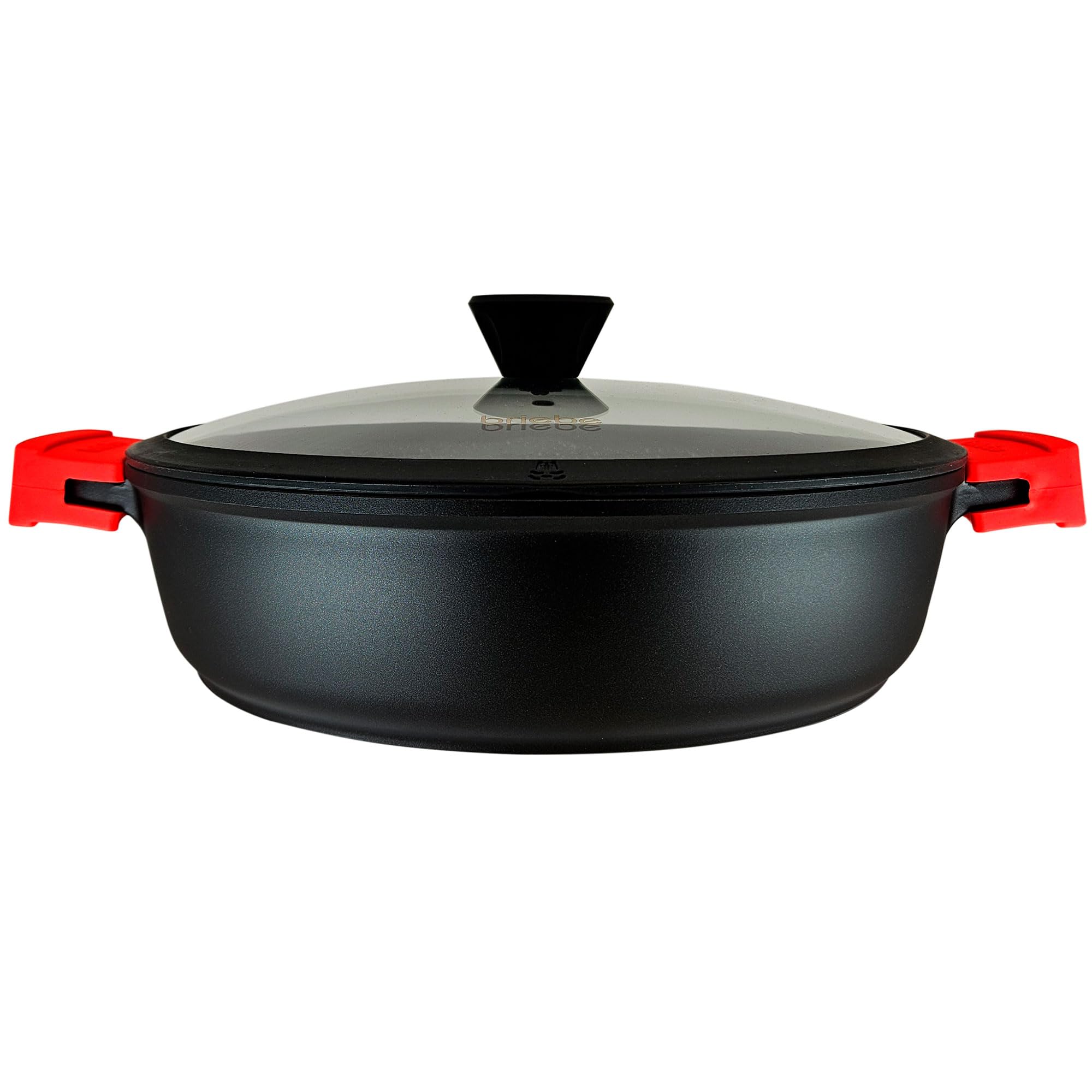 briebe Black Titanium garnek do gotowania do kuchni, indukcyjny, powłoka nieprzywierająca, tytan, 32 cm, odlew aluminiowy, powłoka bez PFOA, szklana pokrywka, uchwyty silikonowe, szkło ceramiczne, gaz