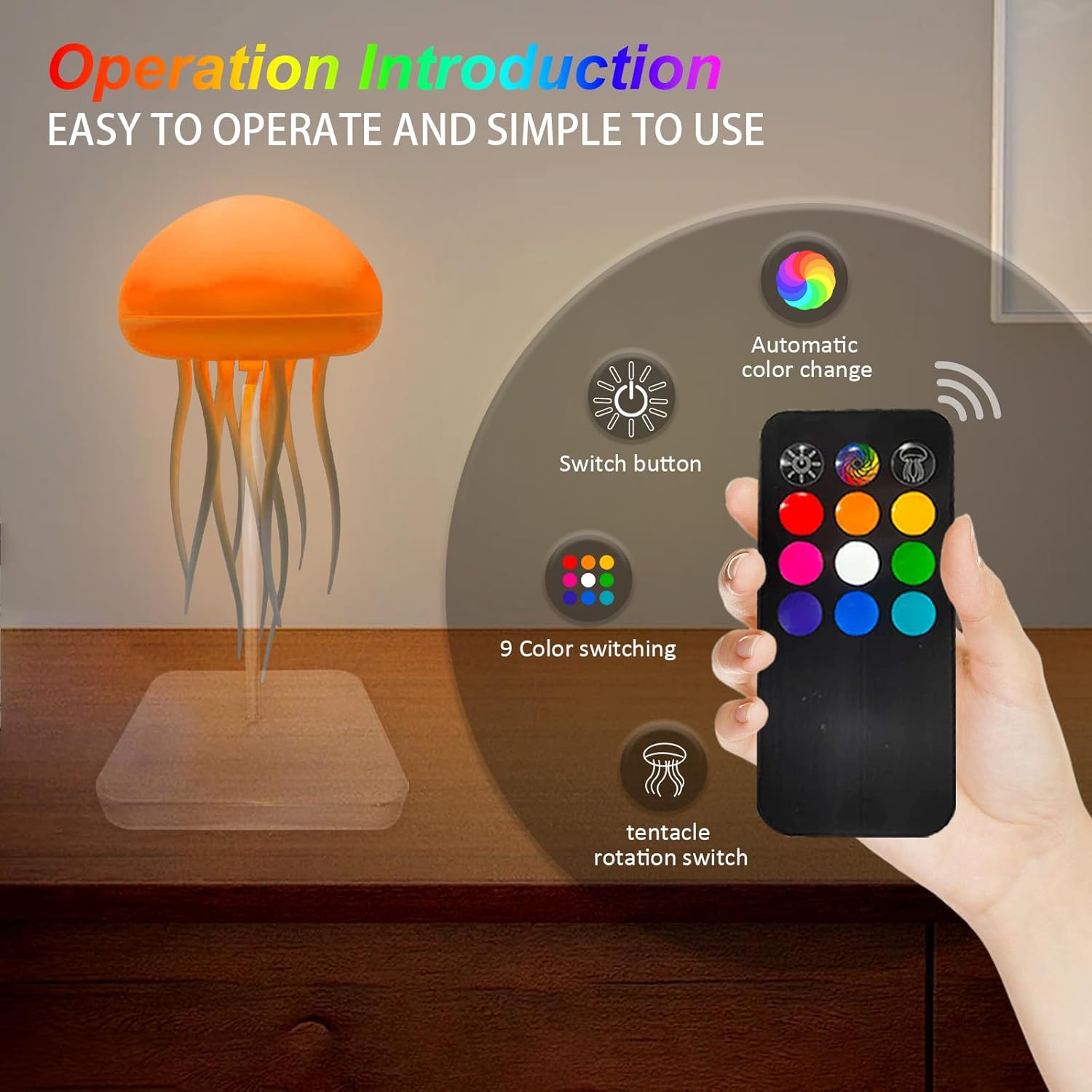Upgraded Silent Jellyfish Lamp, Jelly Fish Light Lamp with Dancing Legs, Voice Control Jellyfish Night Light, Jellyfish Bedside Lamp for Bedrooms, Living Room and Christmas Gifts (with Base)