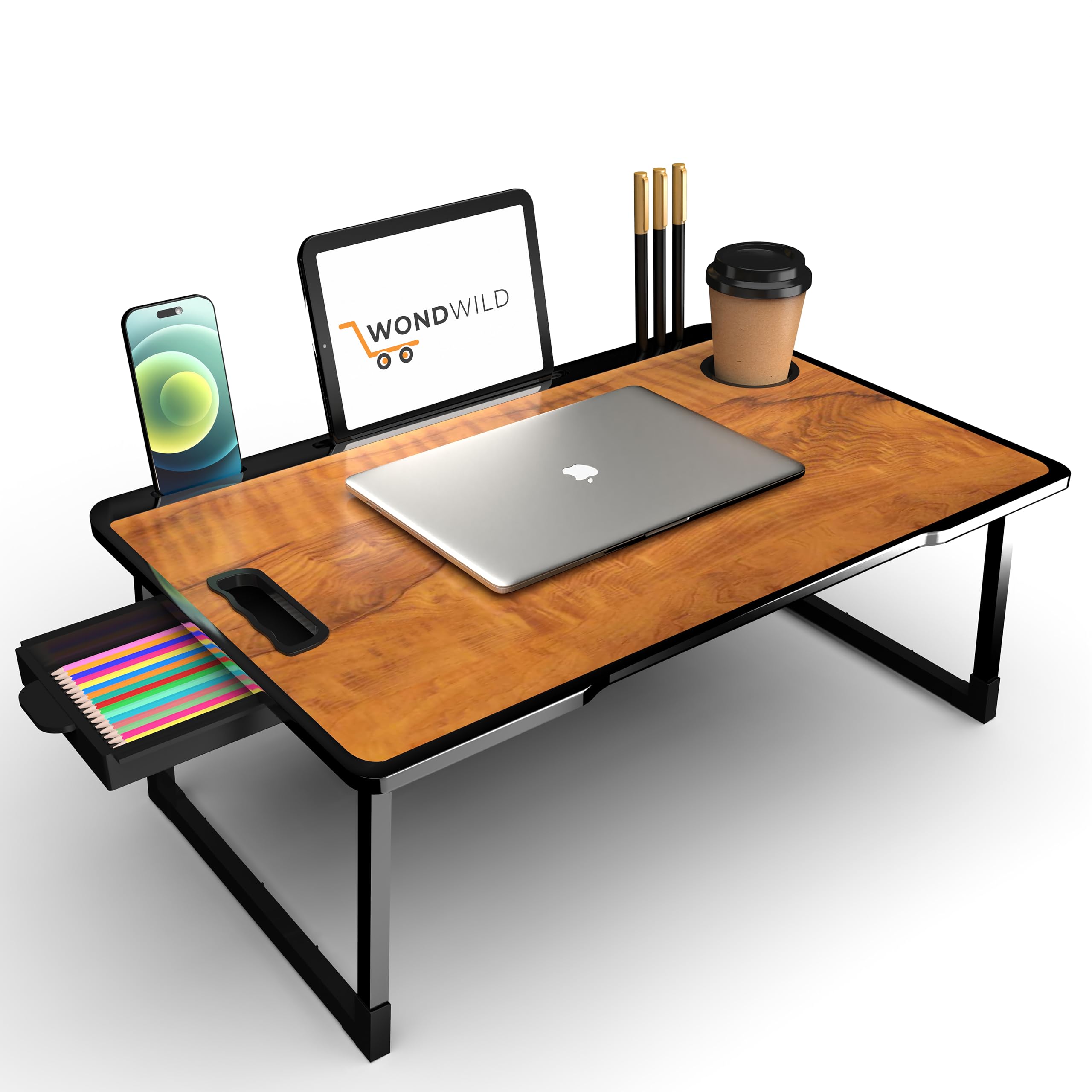 WONDWILD Foldable Wooden Mini Laptop Table for Bed, Study Table with Drawer, Tablet/Mobile Holder for Kids & Adults->> (B_COTTED-Unicorn) (B0DH84QM37) Amazon Price History, Amazon Price Tracker