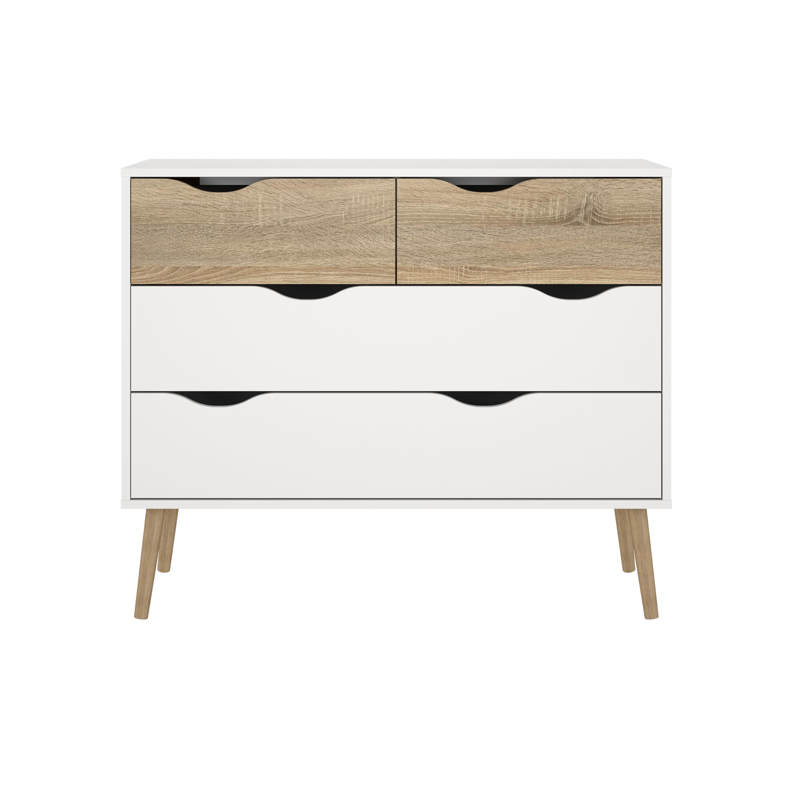 Cómoda, Cajonera para Dormitorio Tajo con 4 Cajones Color Blanco y Roble Patinado 99 x 39 x 82 cm