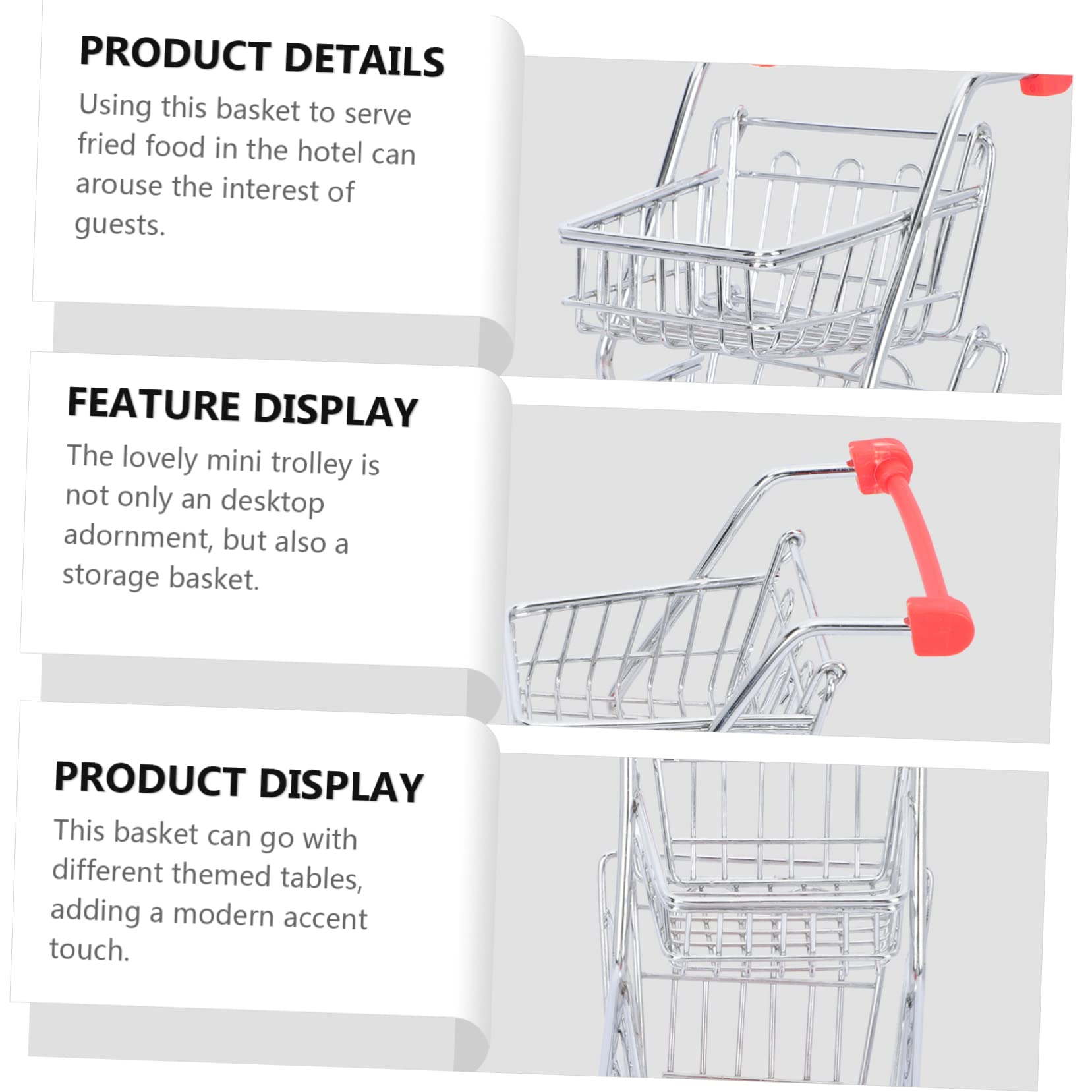 HEMOTON Hotel Fried Food Basket Mini Trolley Storage Rattan Baskets Office Decor Shopping Cart