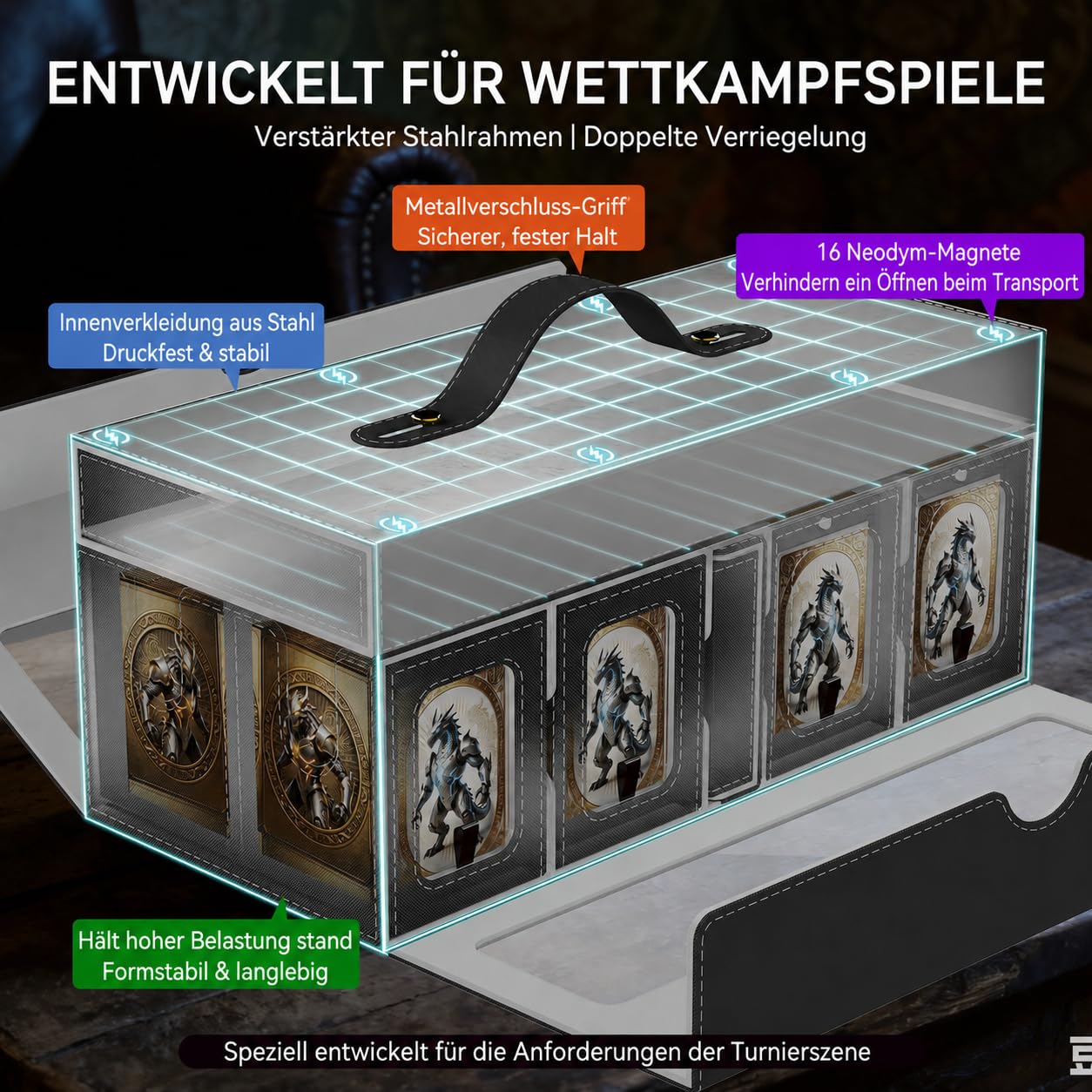 MTG Deckbox 11in1 Commander Deck Box,8 Deck sammelkarten aufbewahrungsbox mit Display&WüRfelablage1000+ DoppelhüLsenkarten,Abnehmbare Sammelkarten Box mit35pt Magnetischen Kartenhaltern Grau