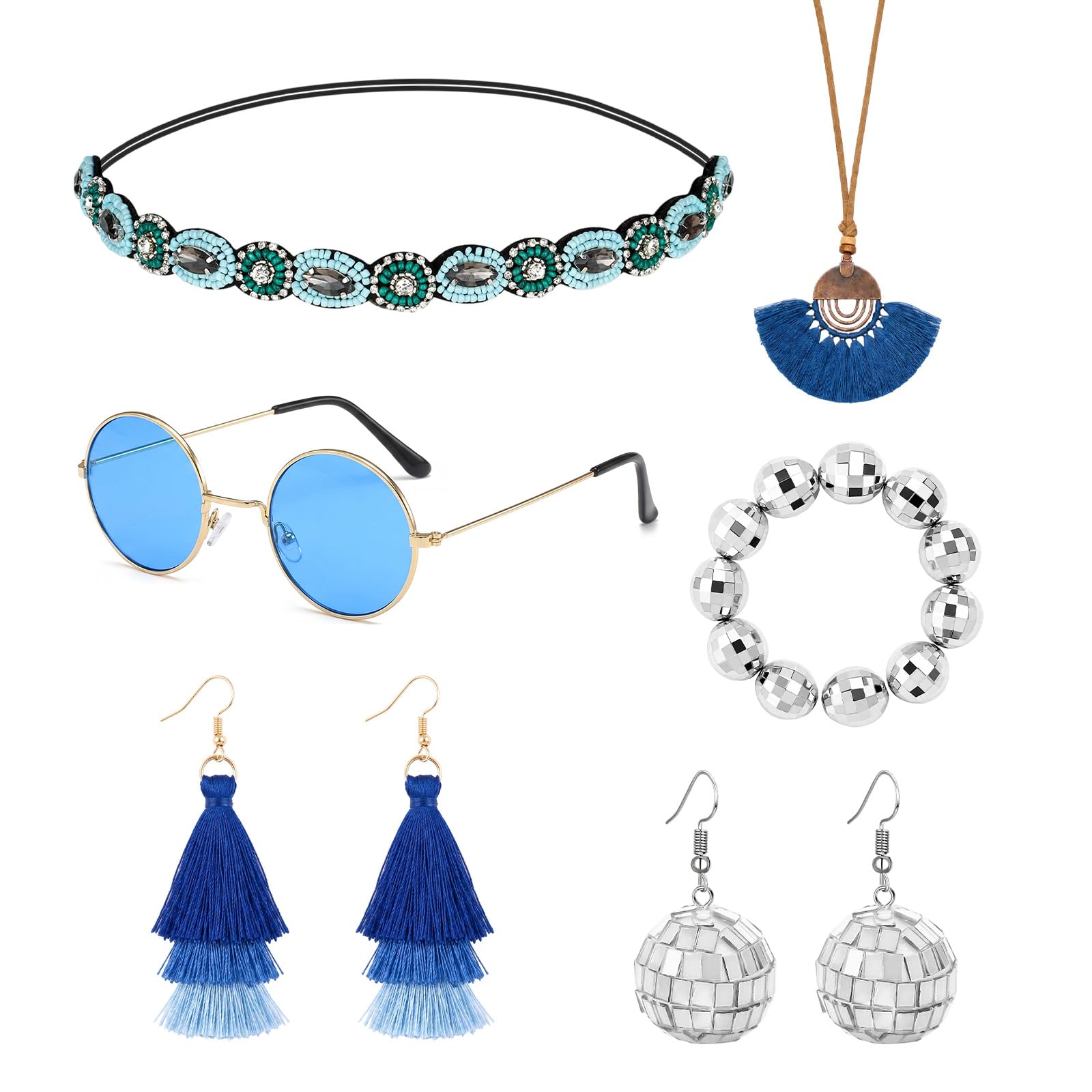 Oerphh Women’s 70s Hippie Disco Costume Set, Retro Party Accessories Kit