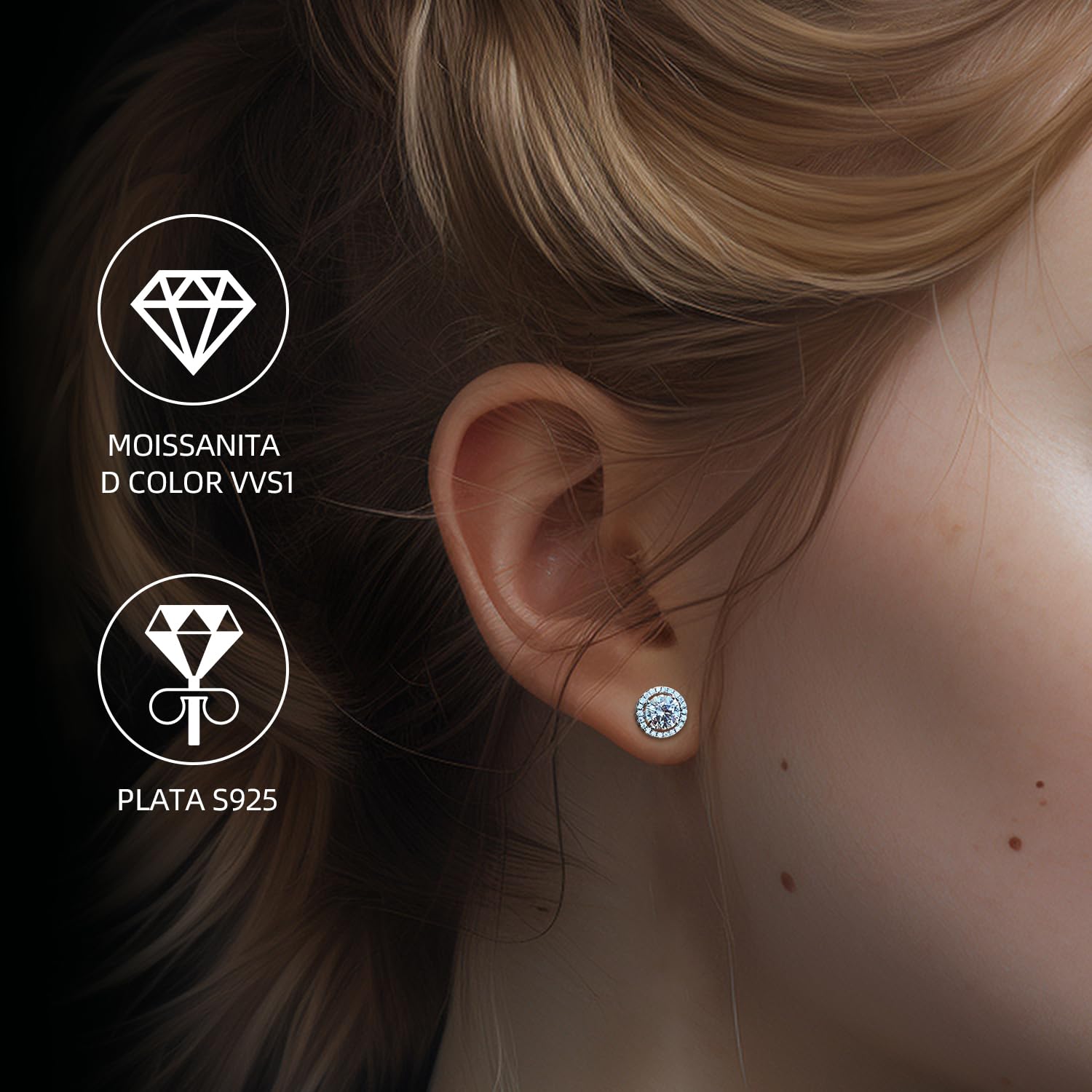 Pendientes de moissanita para mujeres, diamante cultivado de 1 quilate, en plata de ley 925 chapada en oro blanco de 18K, color D, pureza VVS1, pendientes y clavos de plata, regalo de joyería
