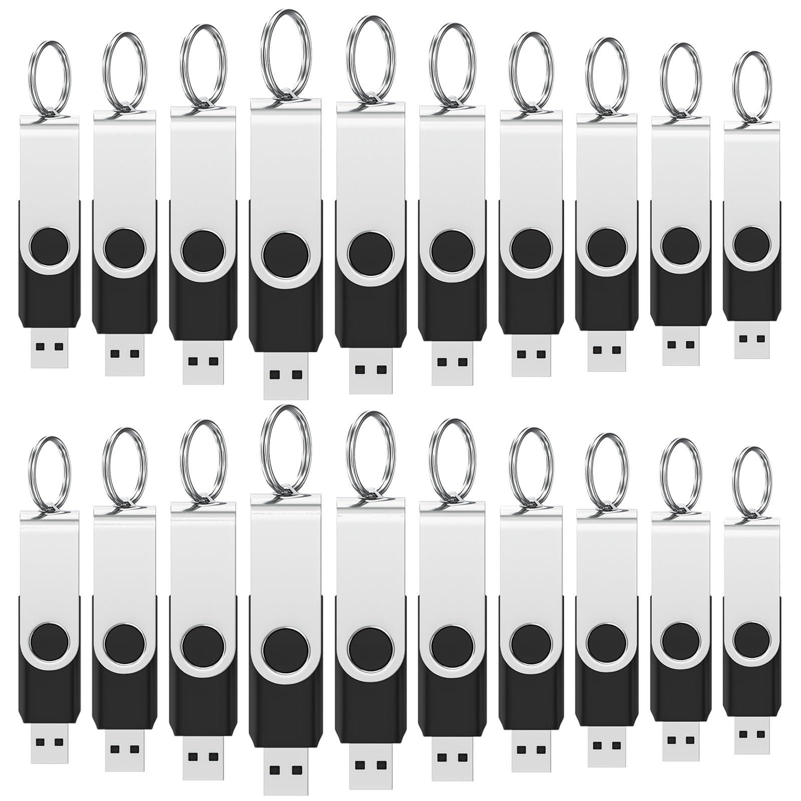 8G 20Pezzi Nero WOOOLKEN USB 20 Pezzi Chiavetta USB 8GB Girevole Penna USB 2.0 Set 10 Unità Pen Drive USB 8 GB con Portachiavi WOOOLKEN Nero