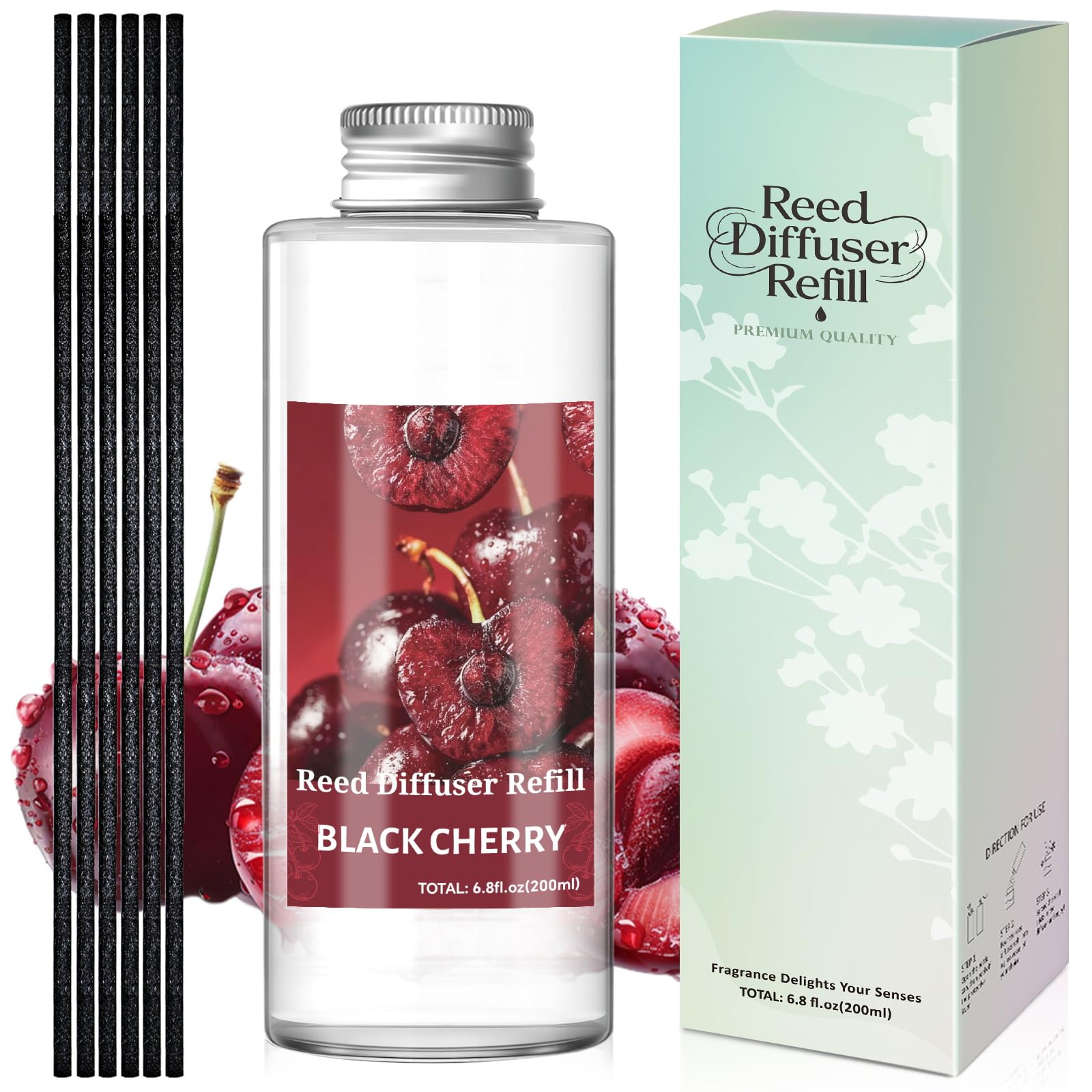 Black Cherry Reed Diffuser Oil Refill 200ml with 6 Reed Sticks