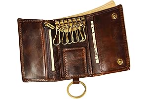 Key Case Keyring Hook Loop Men's Genuine Leather Smart Key Case Car...