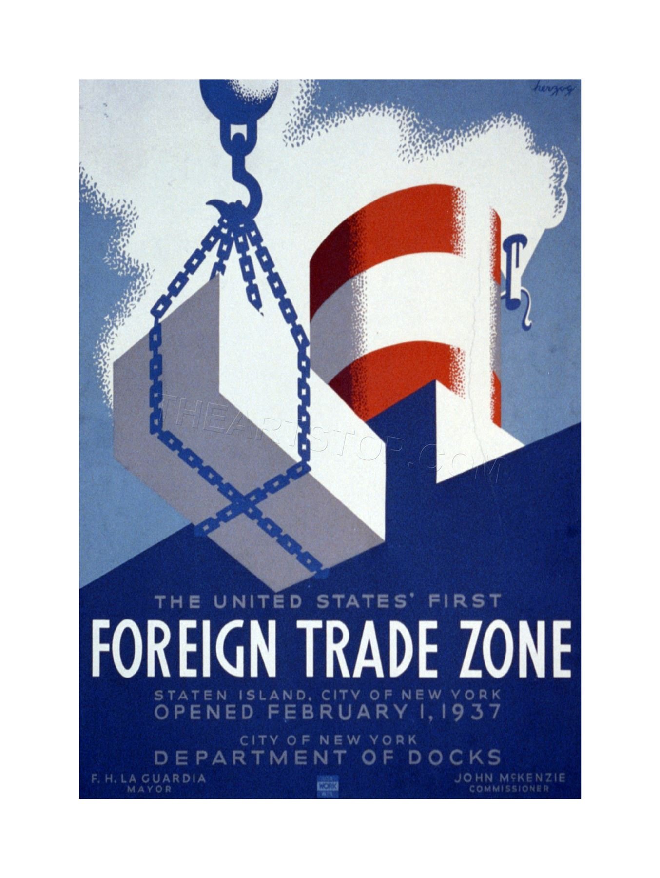 Wee Blue CooWee Blue Coo Vintage Ad Trade New York USA Ship Crane Cargo La Guardia Wall Art Print