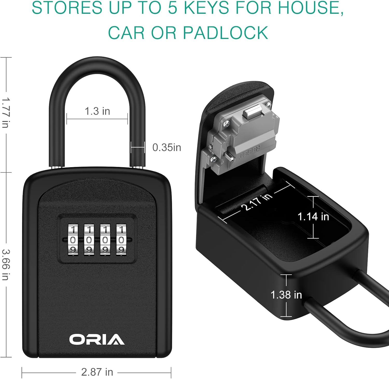 ORIA Key Lock Box, Key Safe Box, 4 Digit Combination Key Storage Lock Box, 5 Keys Capacity with Removable Shackle for Indoor Outdoor, Black,2PCS