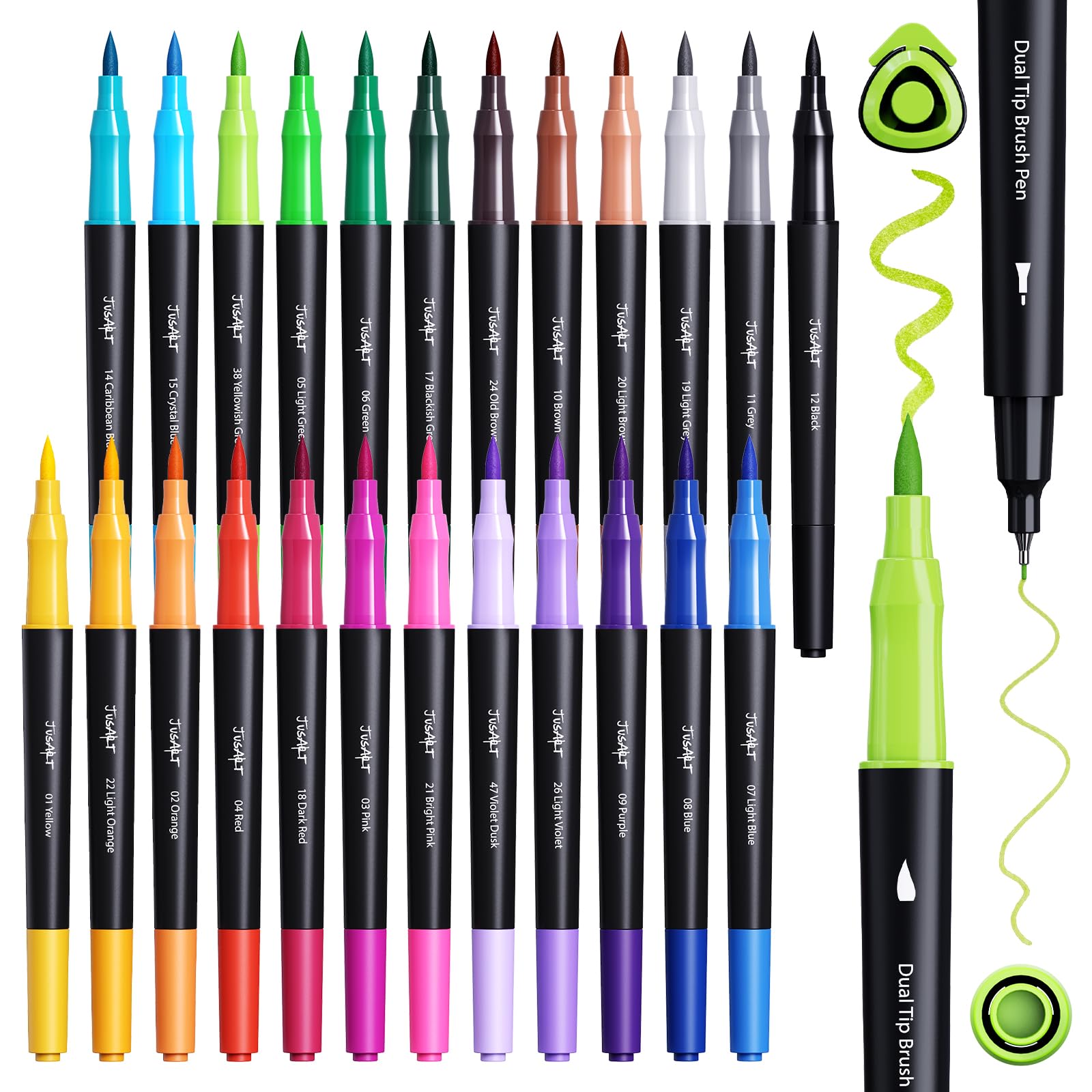 JusArt 24 Dual Tip Markers for Adult Coloring Books
