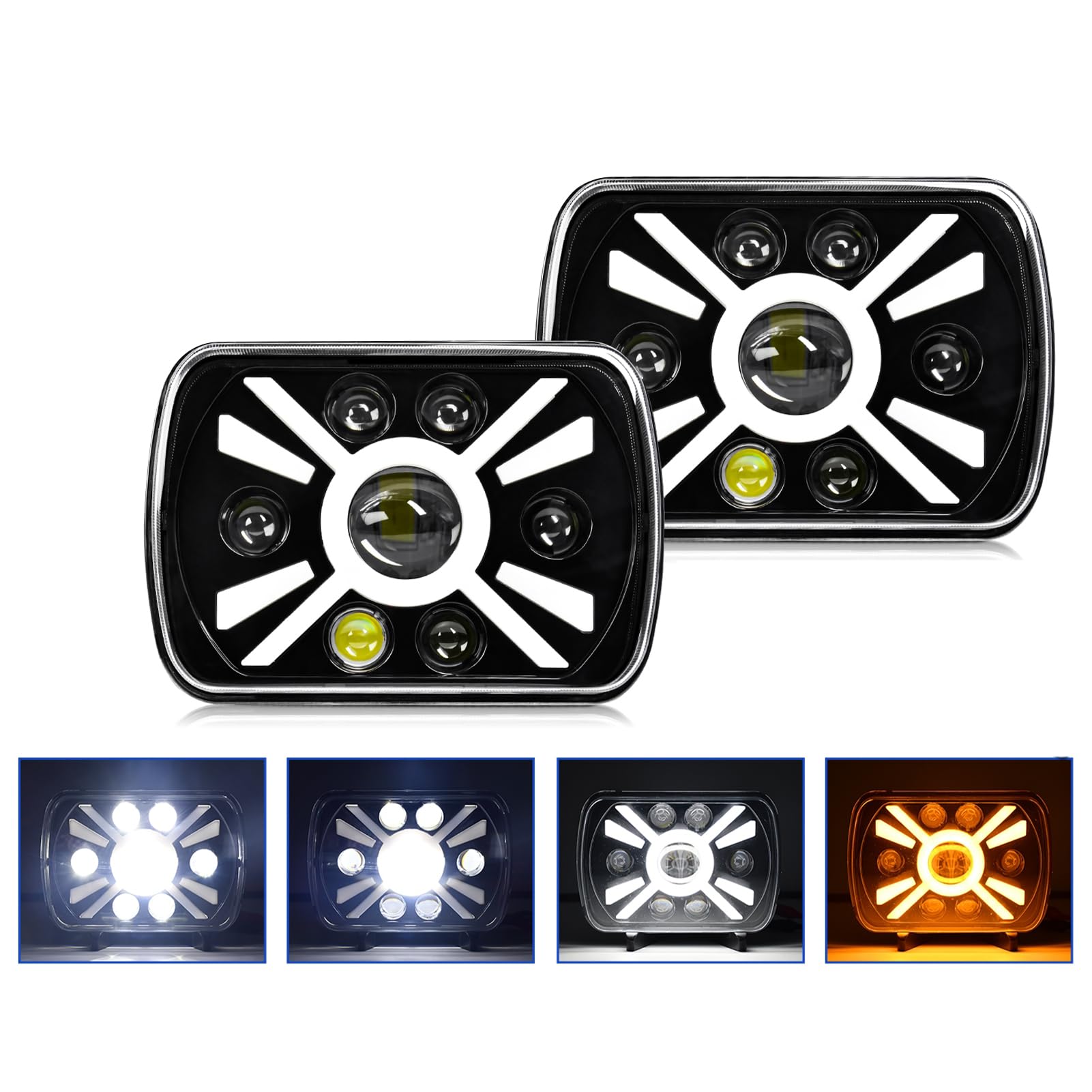 Keenso 7-calowe Reflektory LED, 2 szt. 5x7 7x6 Prostokątny Reflektor z Wysokim światłem Mijania DRL Kierunkowskaz, dla Cherokee XJ YJ