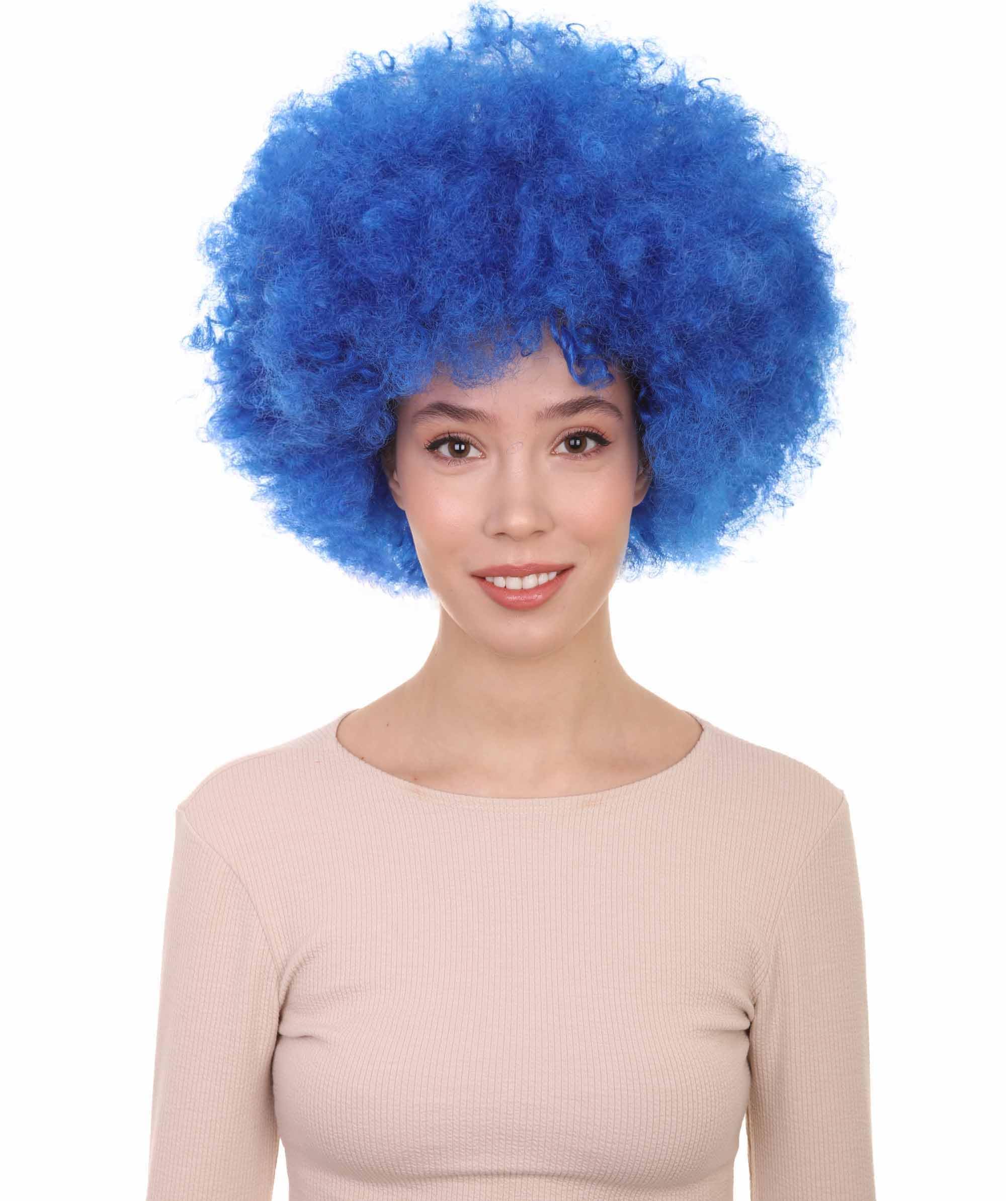 HPO Unisex Blue Afro Clown Jumbo Curly Halloween Wig, Medium