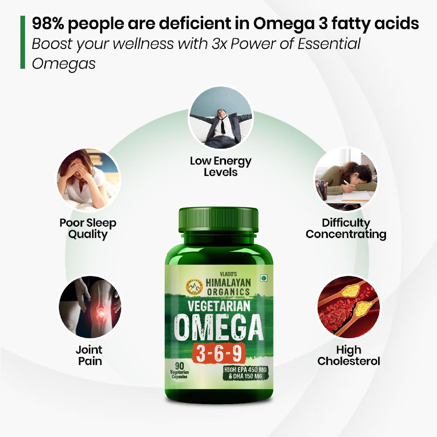 Vlado's Himalayan Organics Omega 3 6 9-2000mg/Serving I Vegetarian Omega 3 I Source from Flax Seed I Support Muscle,Bone,Heart & Skin - No Fish Burps Oil Used Capsules for Men & Women- 90 Capsules 4