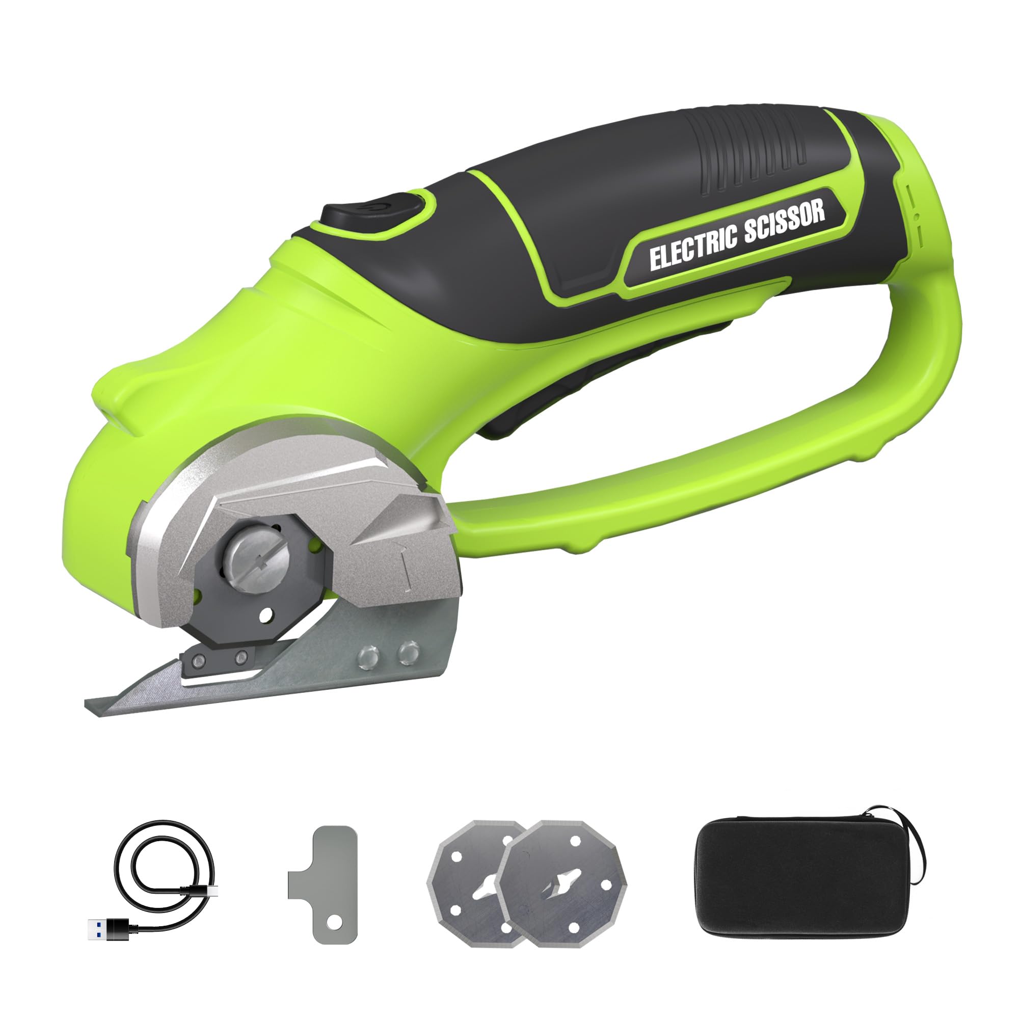 Fursnob Upgraded 4V Cordless Electric Scissors, Cardboard Cutter with 3 Blades,Case, USB Charging, Max Cutting 1/4" Rotary Box Cutter for Cardboard,