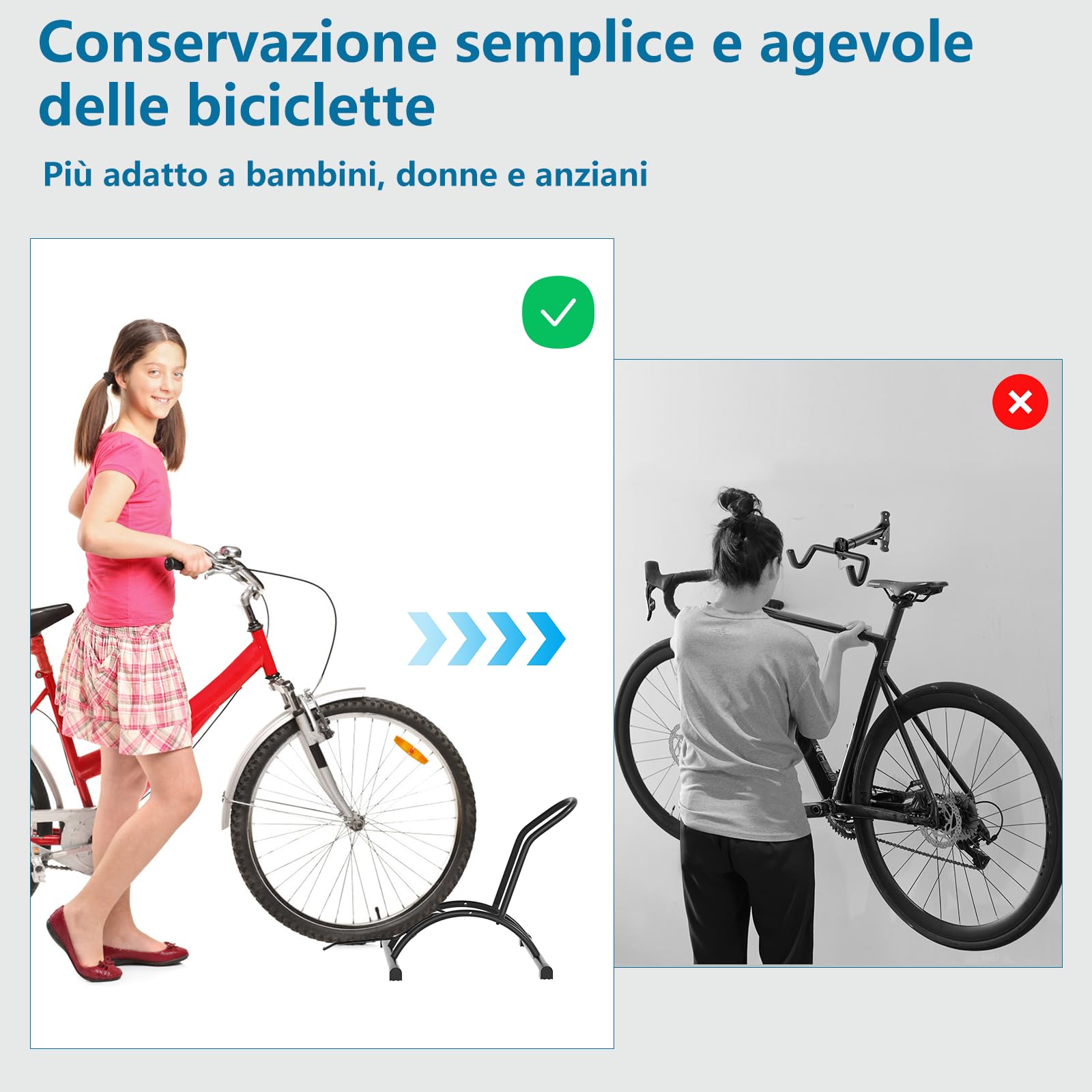 Urban Deco Rastrelliera per Biciclette Porta Bici da Terra Cavalletto Bici Supporto Biciclette da 16-29 Pollici Bici