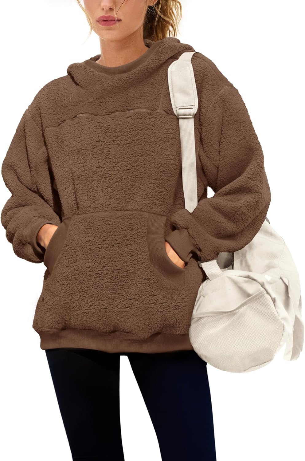 Yanekop Womens Sherpa Pullover Hoodies Fuzzy Fleece Jacket Oversized Mock Neck Sweater Warm Winter Coat with Pockets - Image 2