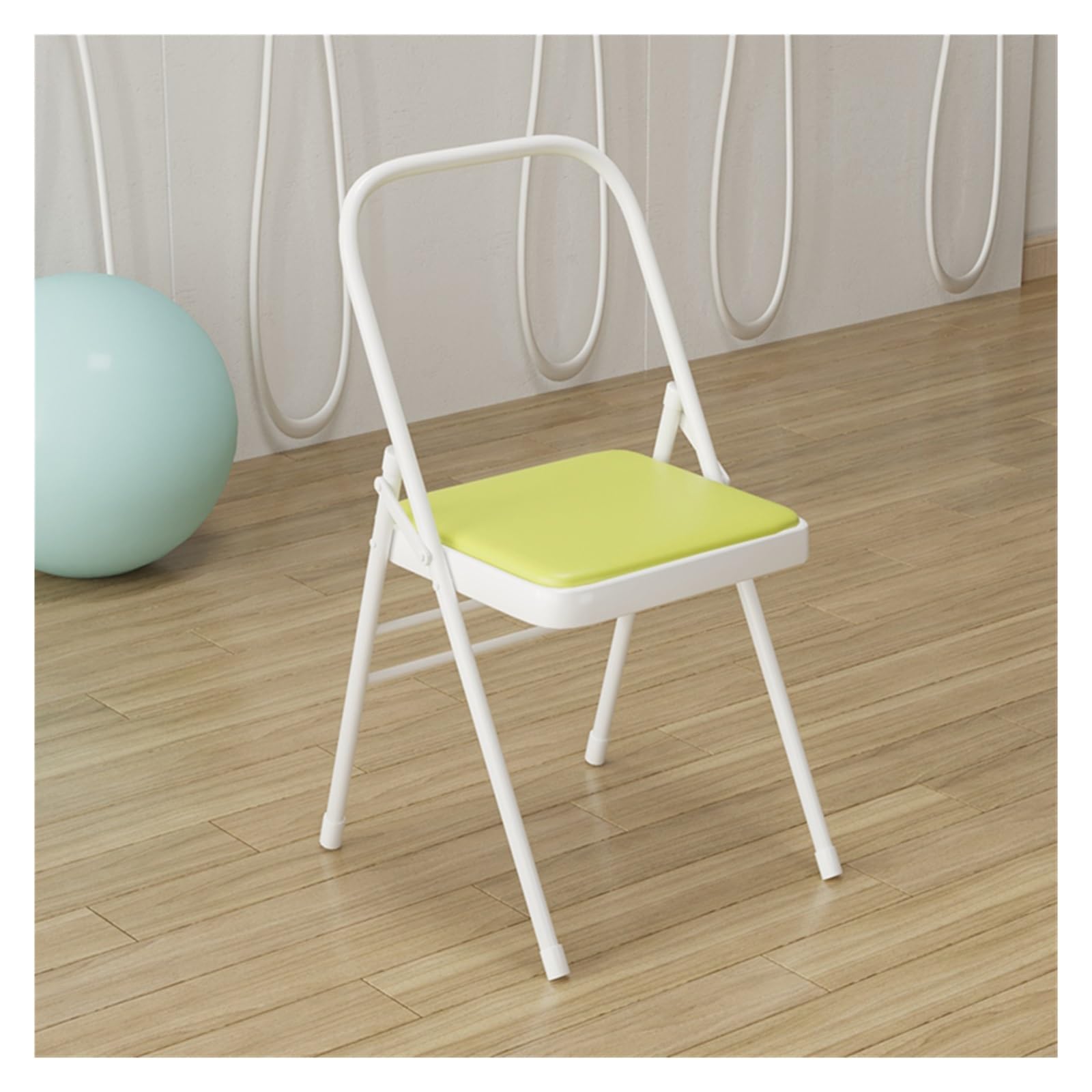 MZZKFC Foldable Balance Handstand Training Tool for Waist/Leg/Hip Movement, Backless Double Beam Yoga Chair, Yoga Auxiliary Chair with 4 Non-Slip Foot Pads(Yellow)