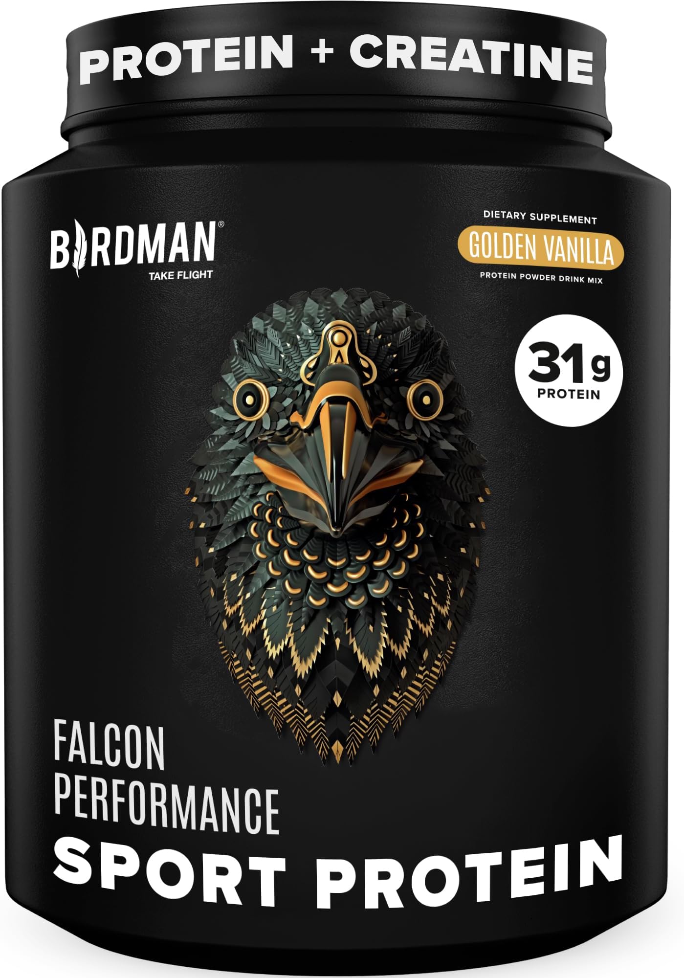 Falcon Performance Vegan Protein Powder, 31g Protein, 5g Creatine, 5g BCAA, Probiotics, Electrolytes, Pre Workout, Low Carb, Sugar Free & Dairy Free, Plant Based Vanilla Protein -19 Servings