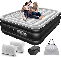 Colchão Inflável Queen Size 205 * 155CM com Bomba de ar Elétrica Recarregável Embutida, Inflação e Deflação Rápidas e Automáticas, para Viagens e Acampamentos (Preto e Branco)