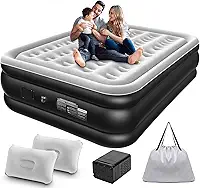 Trailabo Colchão Inflável Queen Size 205 * 155CM com Bomba de ar Elétrica Recarregável Embutida, Inflação e Deflação Rápidas e Automáticas, para Viagens e Acampamentos (Preto e Branco)