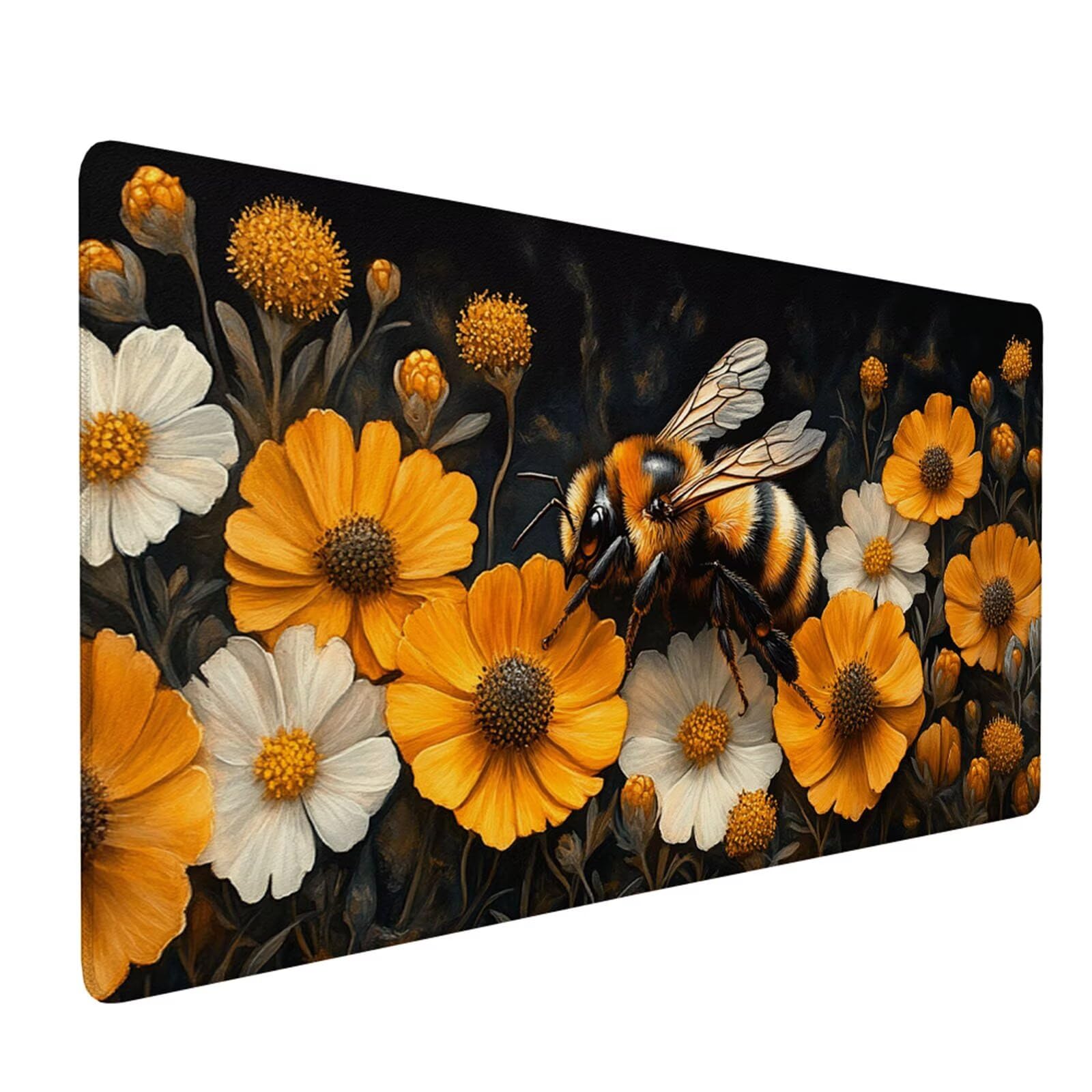 Czarna podkładka pod mysz, XXL pszczoła bardzo duża podkładka na biurko 1200 x 400 mm z antypoślizgową gumową podstawą do gier wygodna i łatwa do czyszczenia do biura i gier J1-326