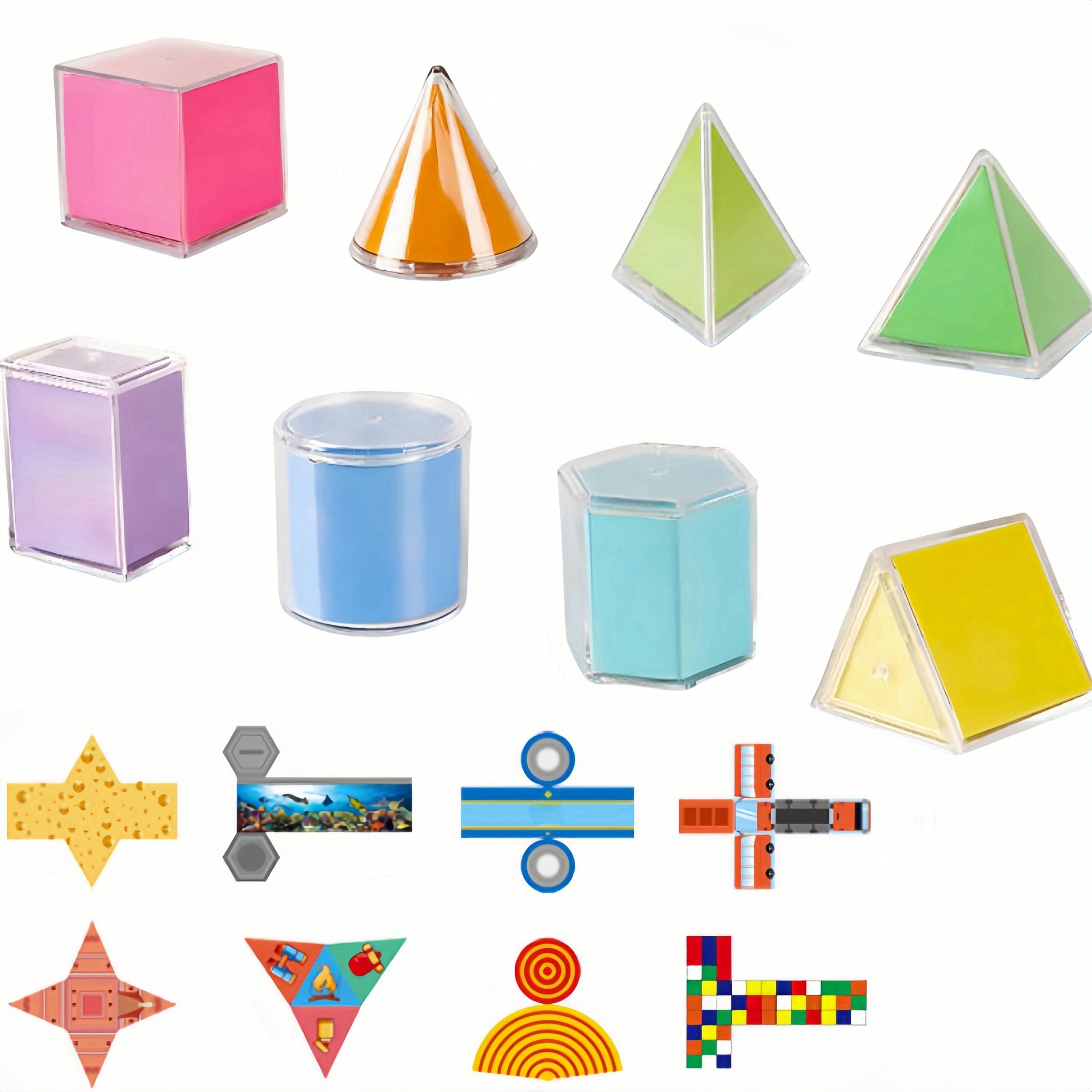 8 Stück geometrisches Modell, 3D-geometrische Figuren, geometrische Formen-Manipulative, für den Unterricht zum Zählen der mathematischen Manipulative-Blöcke aus Kunststoff-Kit und wissenschaftliche