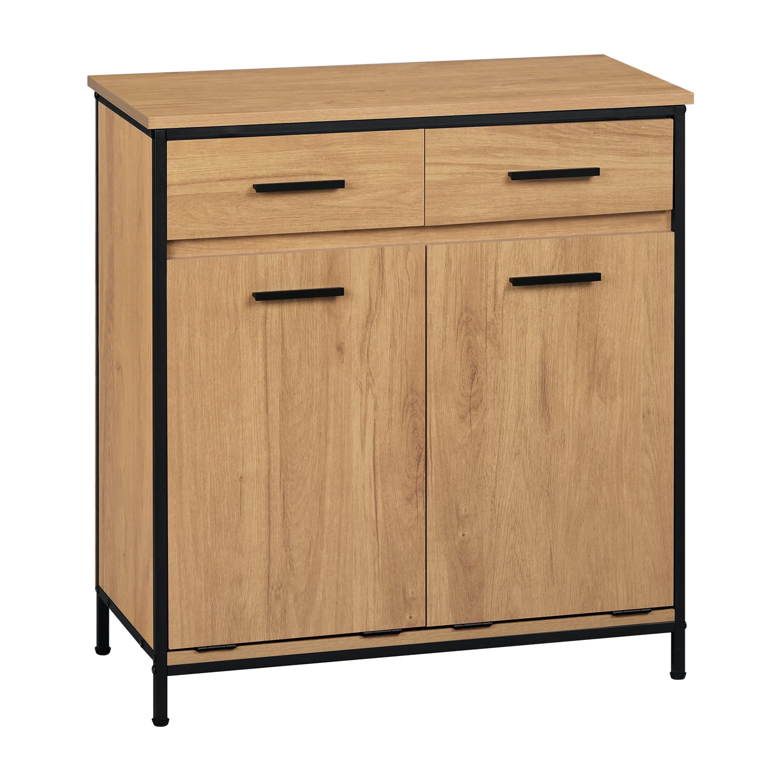 EUGAD Meuble de Salle de Bain, Placard de Rangement, avec Sac Intérieur Amovible avec Poignées, 40 x 78,9 x 80,2 cm, 2 Tiroirs et 2 Paniers à Linge, Meuble de Rangement, Chêne Clair + Noir, 0233WY