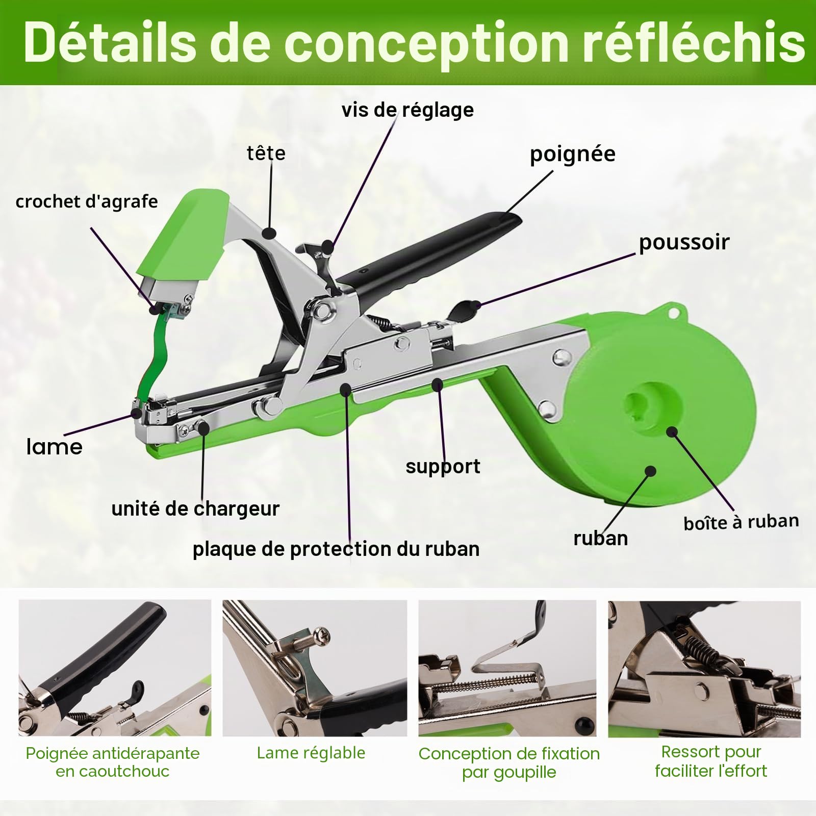 Machine À Taper Nouer Branches, Pince à Lier pour Vigne Attaches Plantes Jardin Outillage De Jardin avec 20 Rouleaux de Ruban Adhésif pour Tomates Vignobles Arbres Fruitiers Légumes Fleurs Plantes