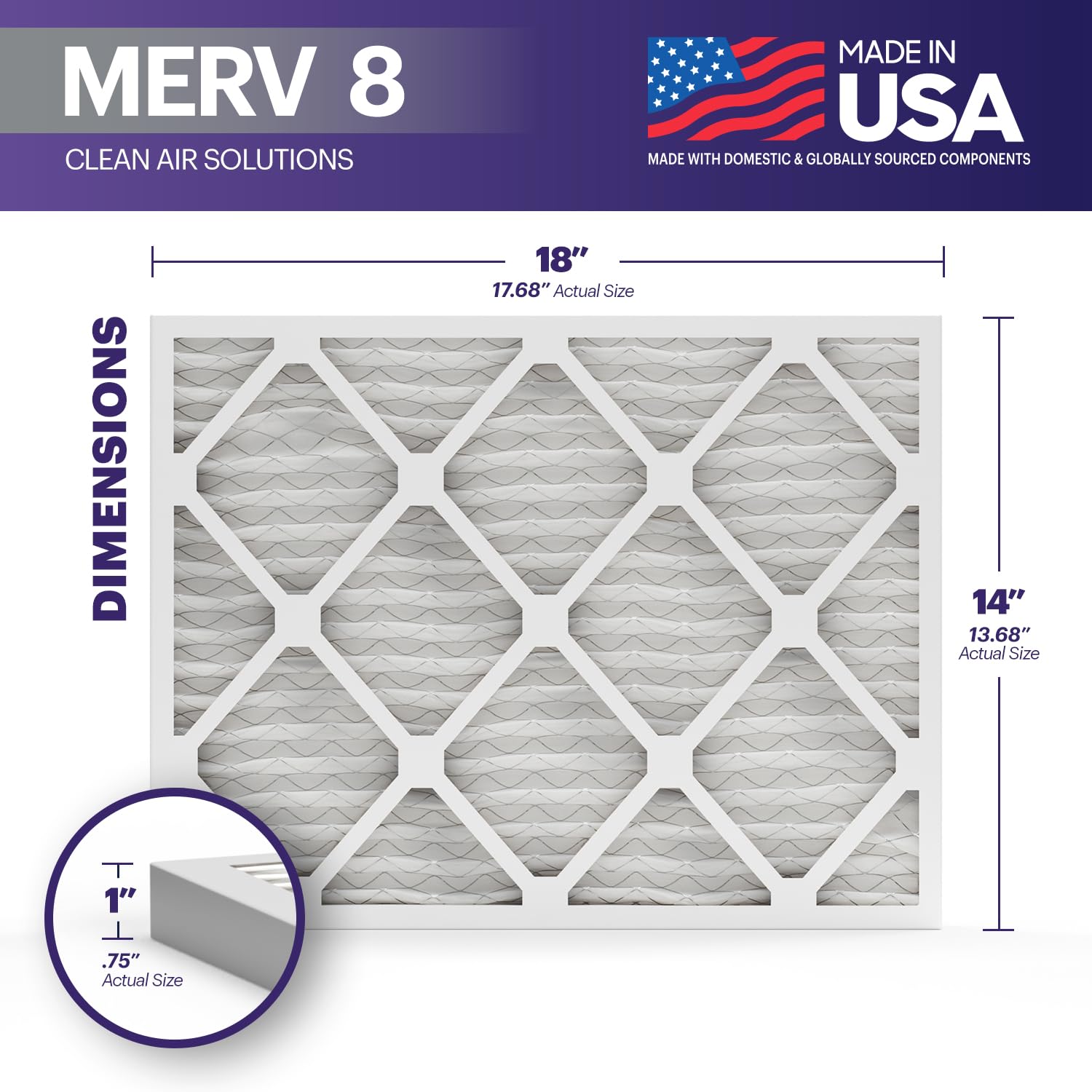 BNX TruFilter 14x18x1 Air Filter MERV 8 (6-Pack) - MADE IN USA ?Çô Dust & Pet Defense Electrostatic Pleated Air Conditioner HVAC AC Furnace Filters for Dust, Pet, Mold, Pollen MPR 600 ?Çô 700 & FPR 5