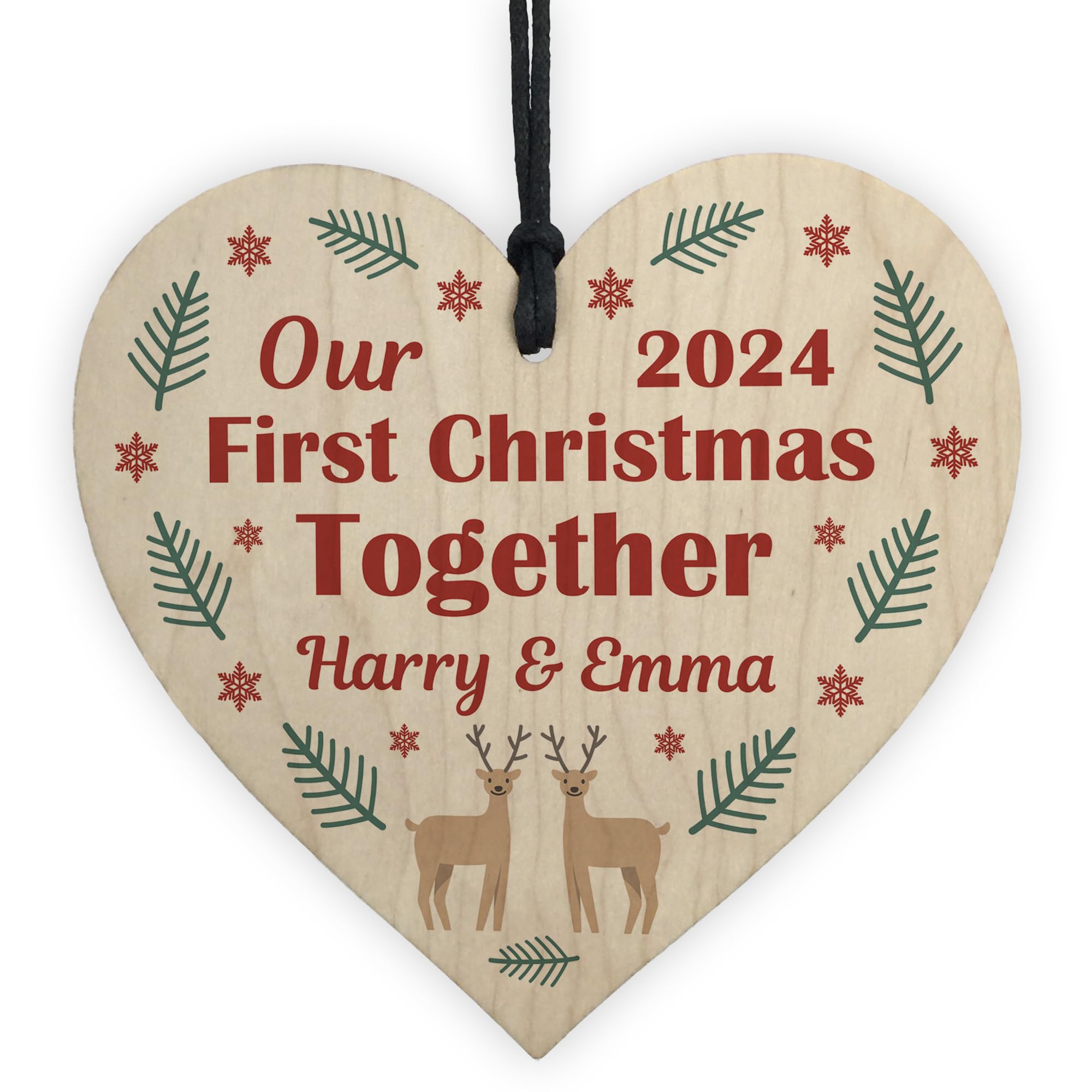 Red Ocean Personalised First Christmas Together Bauble, Personalised Couples Tree Decoration, Christmas Baubles for Boyfriend Girlfriend Couple, For Him Her, Wooden Tree Decoration Keepsake