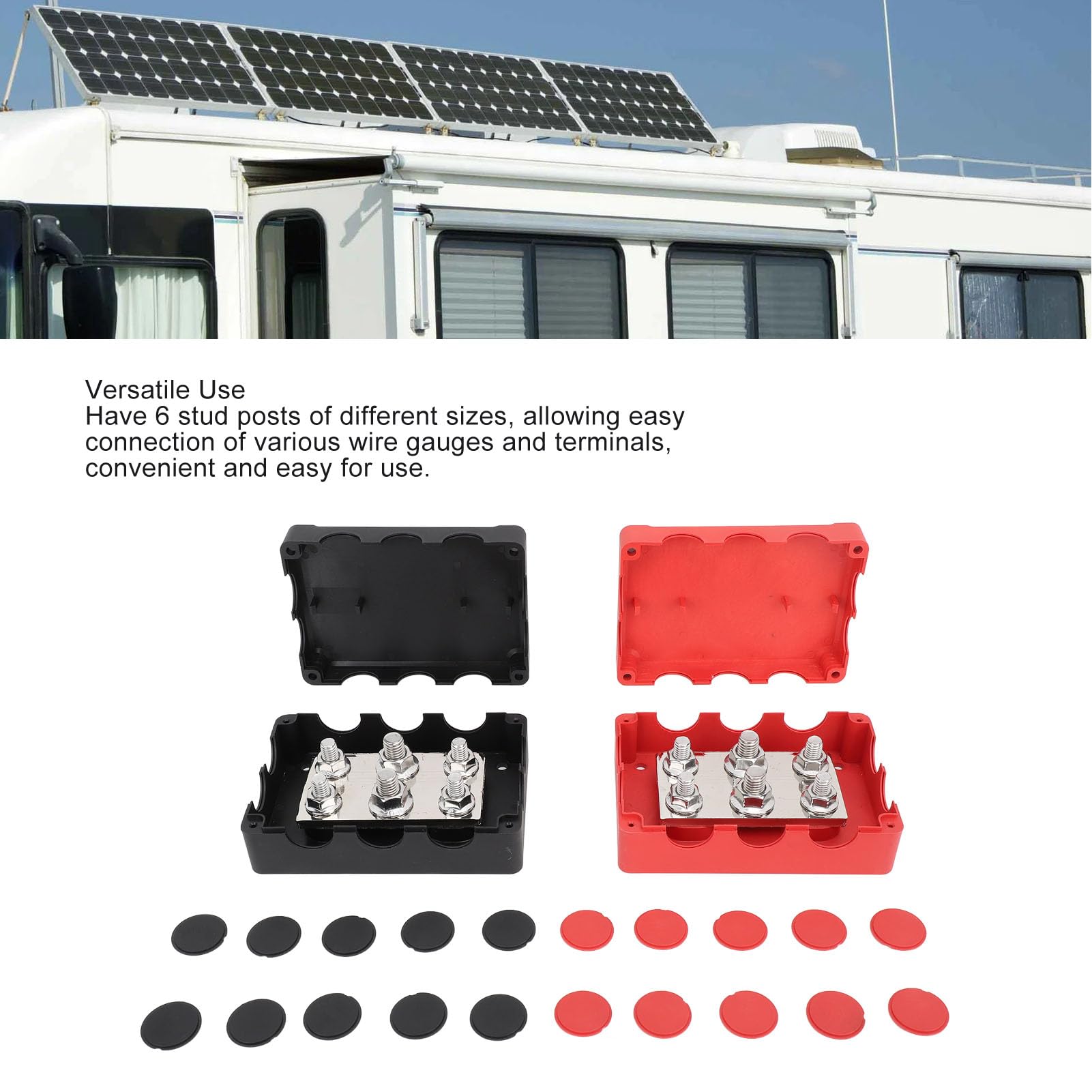 Bloc de Distribution d'énergie Robuste, 2 Paquets, 500A, Terminal de Batterie Marine, Bloc de Distribution étanche pour Bateau RV 12V DC