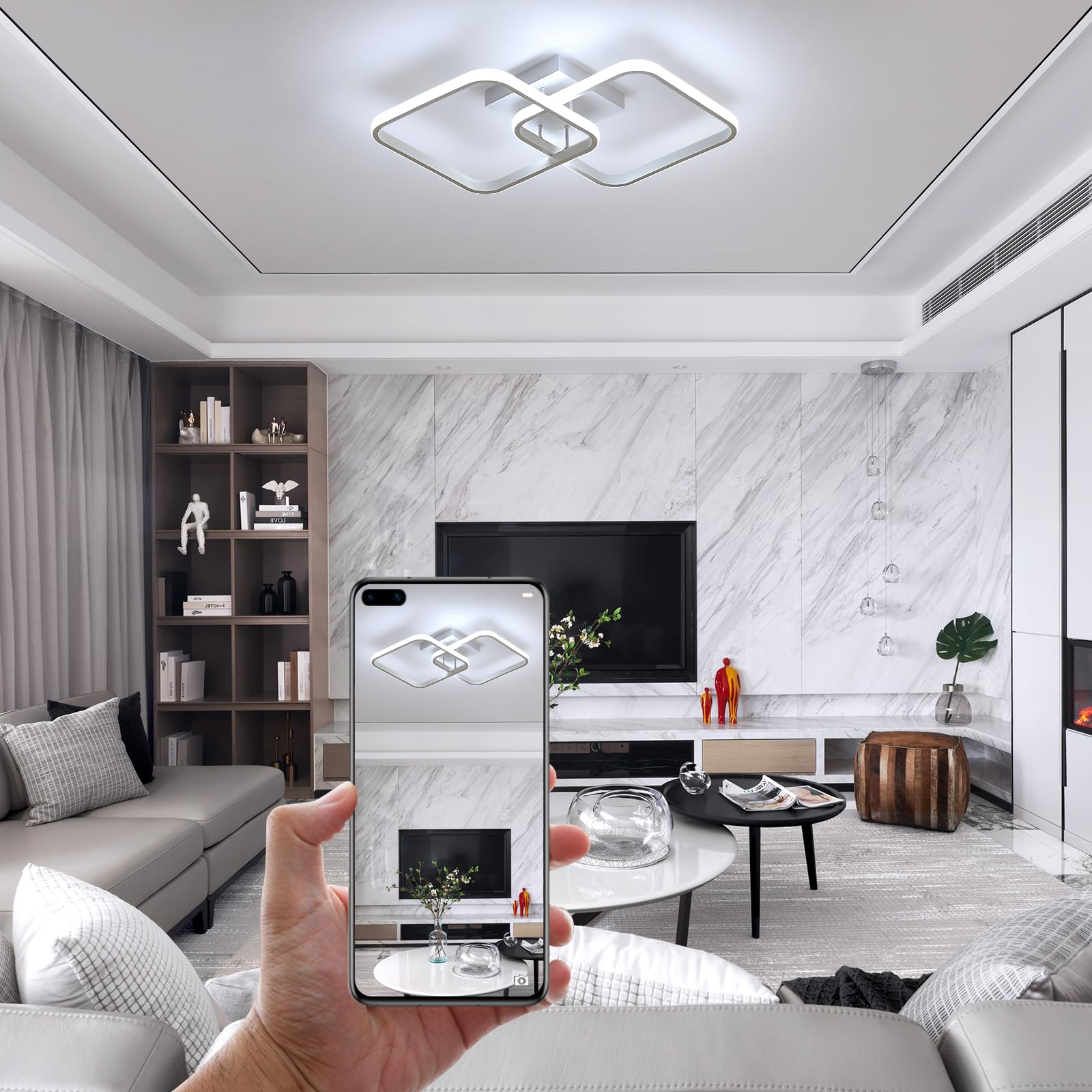 Osairous 50W 5625LM LED Deckenleuchte Dimmbar, Weiß Deckenlampe Quadratische Dimmbar mit Fernbedienung 3000-6500K, Moderne Acryl-Deckenleuchte 64cm für Küche Wohnzimmer Flur Schlafzimmer Badezimmer