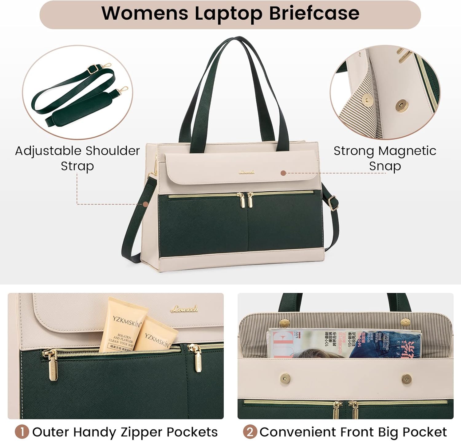 LOVEVOOK Laptop Tote for Women - 15.6 Inch Professional Leather Computer Briefcase with Waterproof Handbag Shoulder Bag Large Capacity Business Teacher Office Crossbody Purse - Image 5