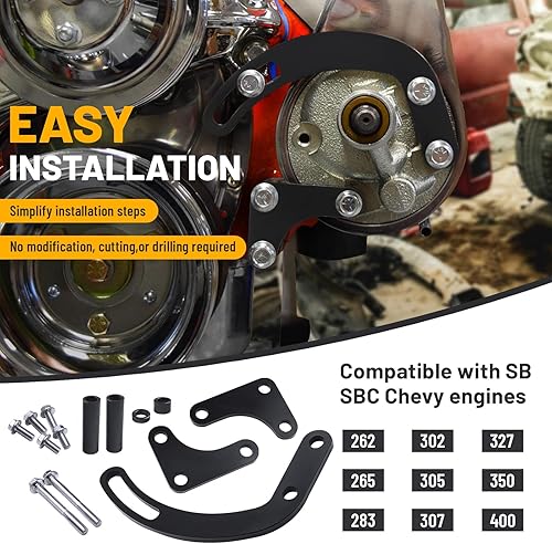 Miniatura 2 de Soporte de montaje de bomba de dirección asistida LWP SWP Endxedo Negro Soporte de bomba de dirección asistida compatible con motores SB SBC Chevy